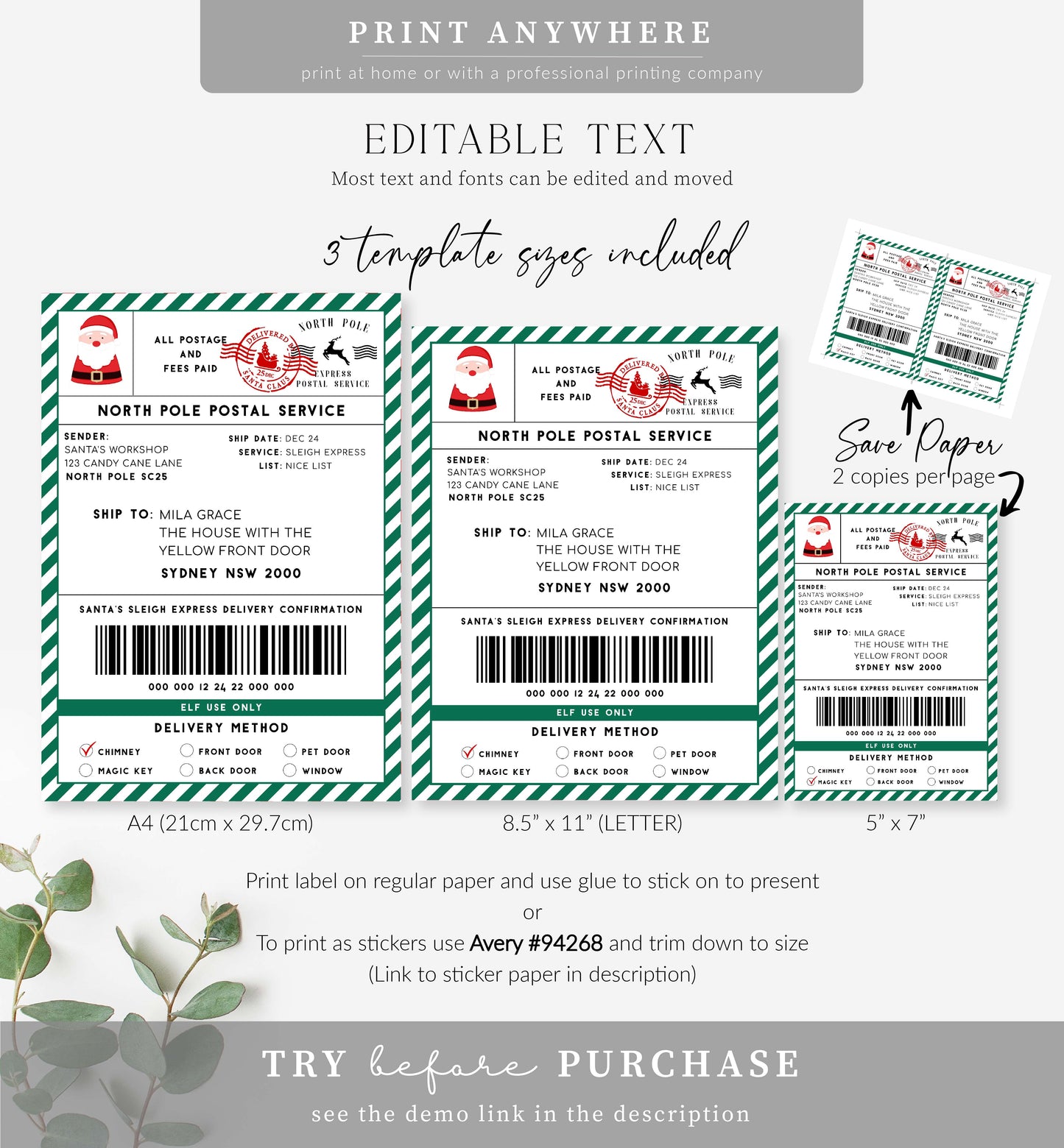 Santa's Workshop Green | Printable Christmas Shipping Label Template