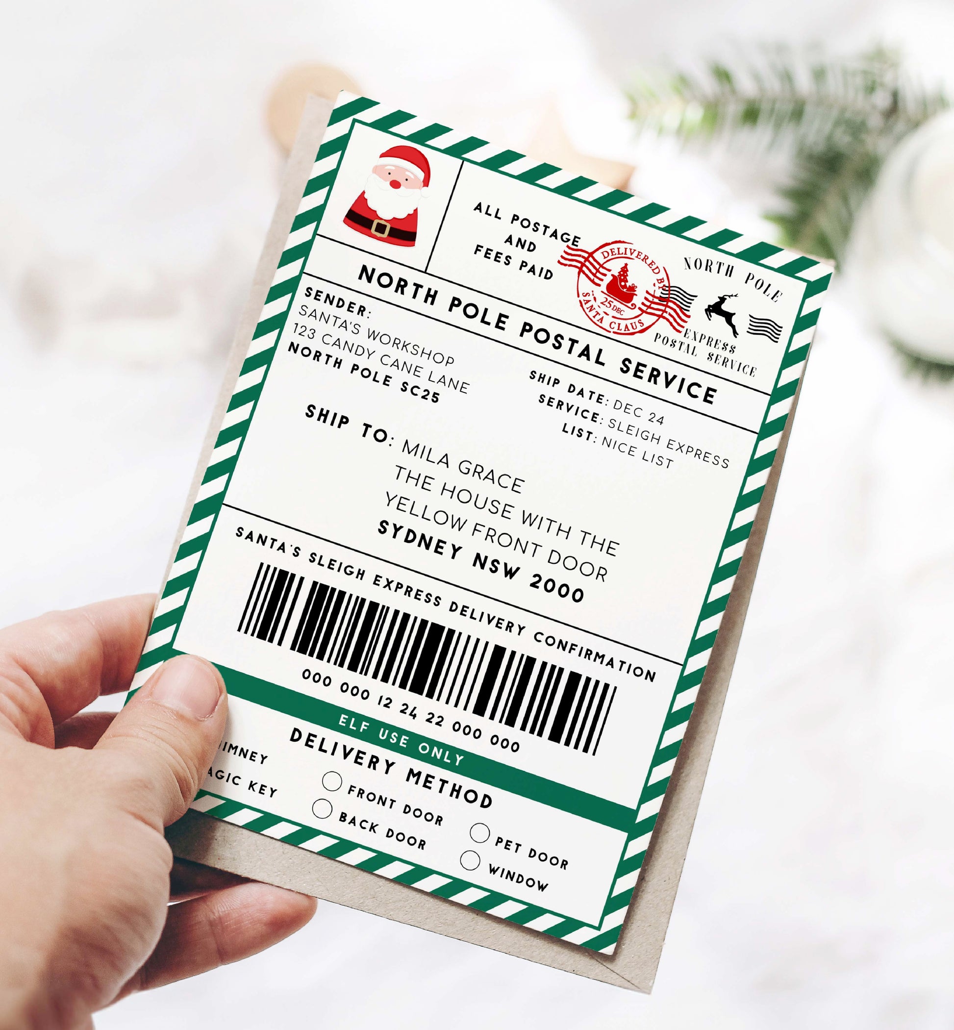 Printable Santa Mail North Pole Shipping Label Sticker, Christmas Special Delivery Shipping Label Template, Christmas Santa Gift Tag