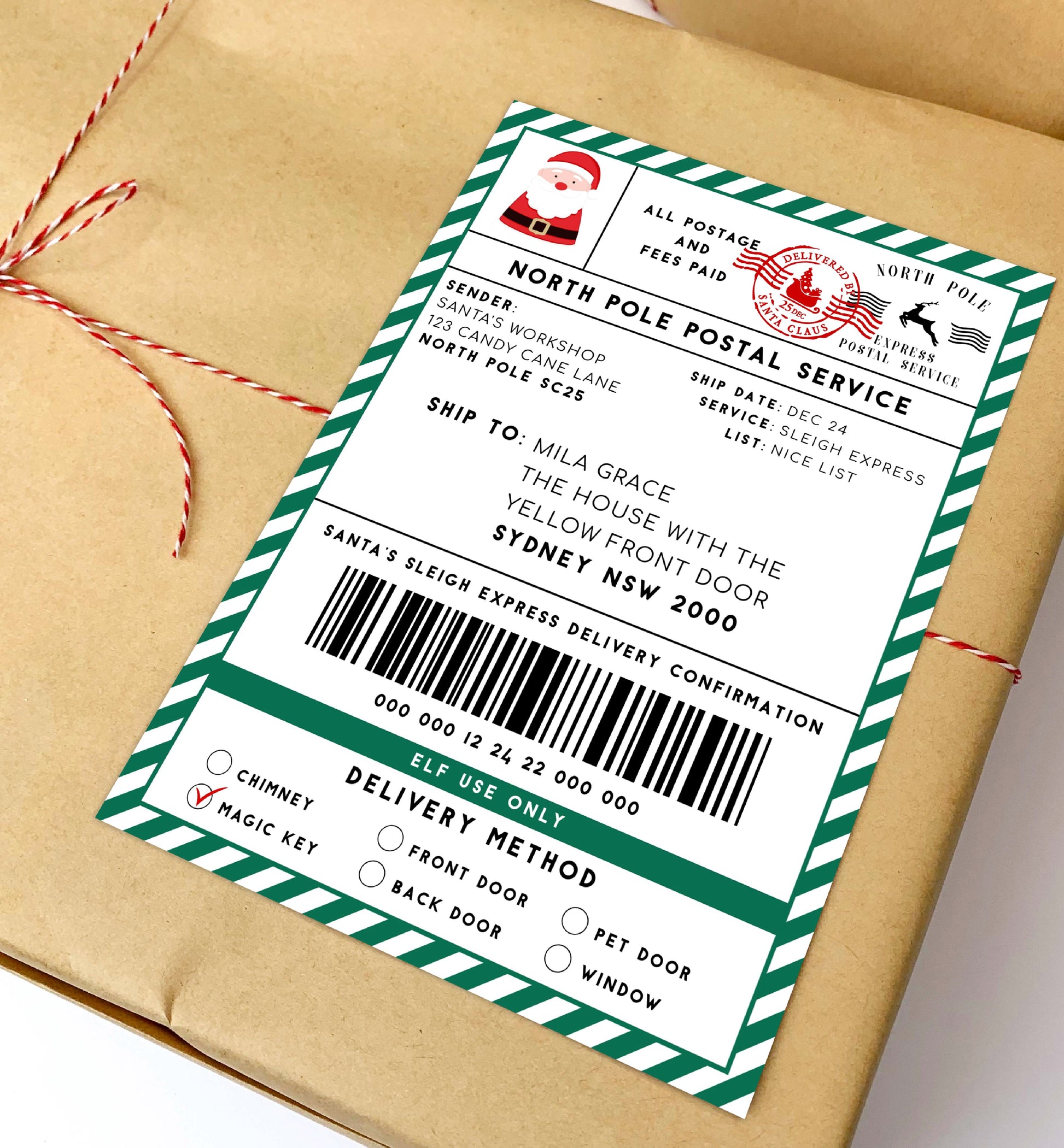 Printable Santa Mail North Pole Shipping Label Sticker, Christmas Special Delivery Shipping Label Template, Christmas Santa Gift Tag