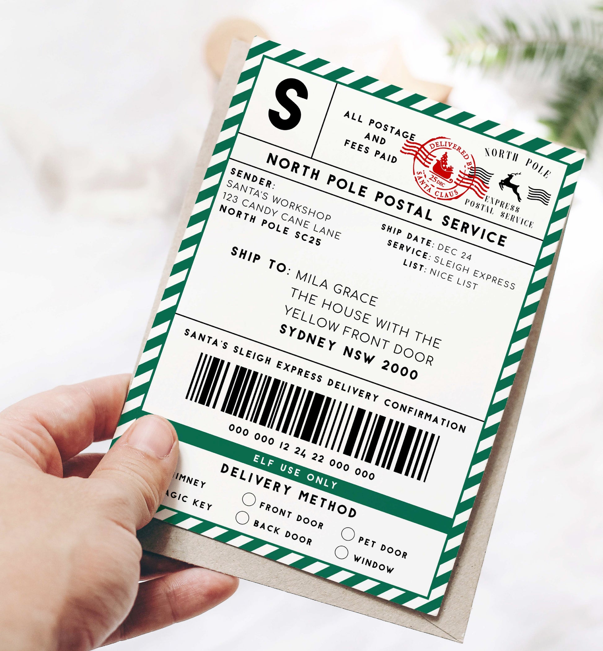 Printable Santa Mail North Pole Shipping Label Sticker, Christmas Special Delivery Shipping Label Template, Christmas Santa Gift Tag
