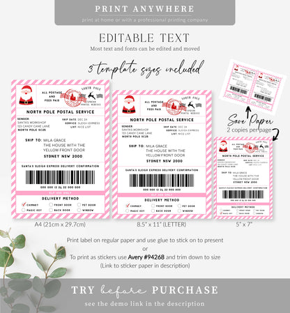 Santa's Workshop Pink | Printable Christmas Shipping Label Template