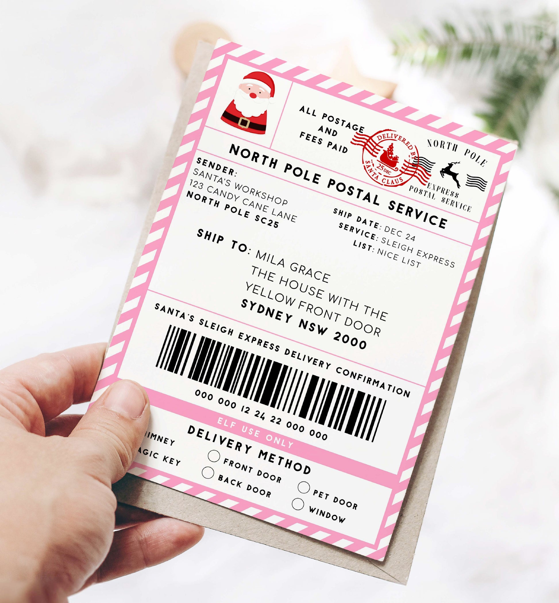 NorthPoleMailShippingLabel Santa sWorkshopPinkSanta 3 santa's workshop pink | printable christmas shipping label