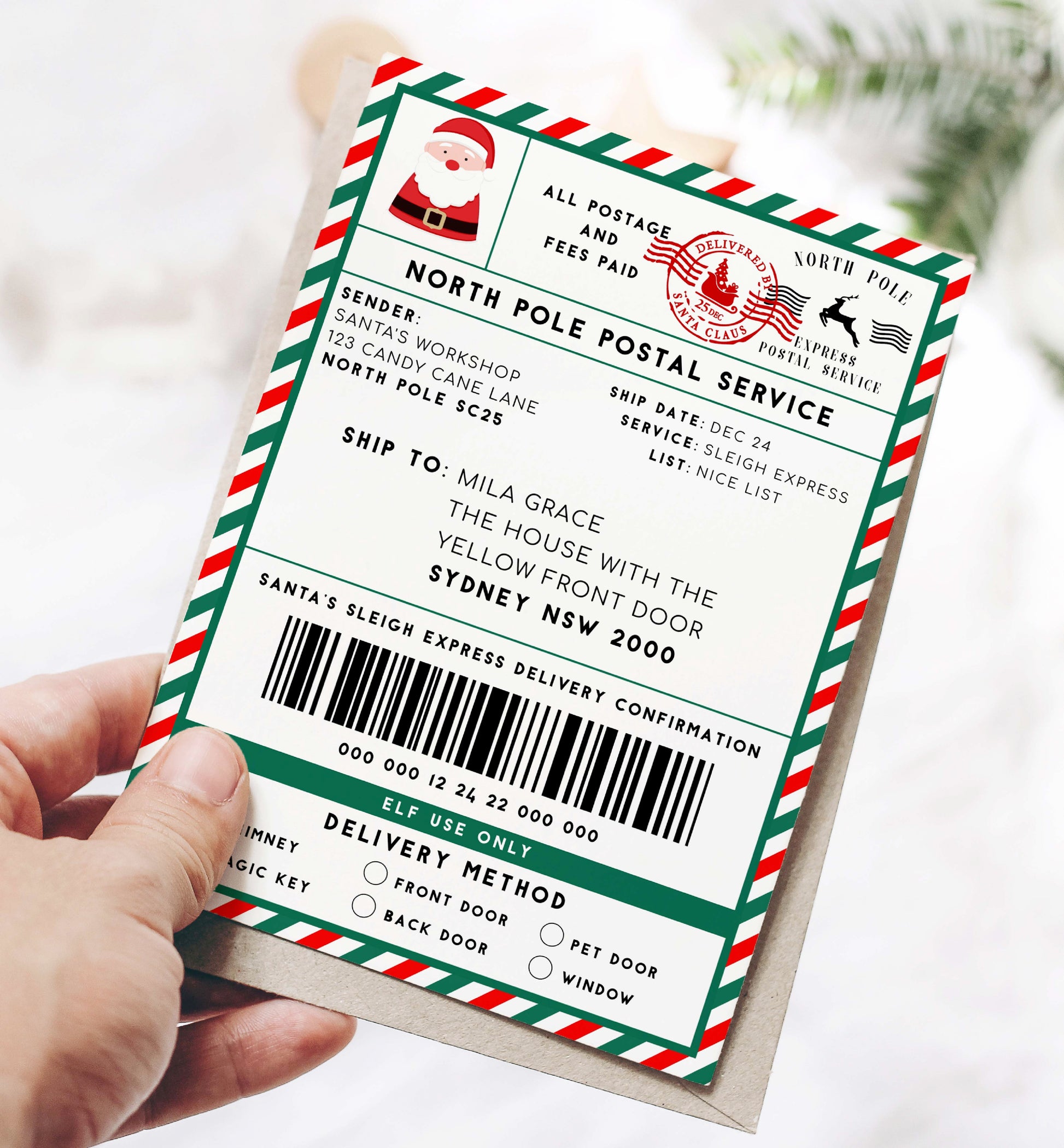 Printable Santa Mail North Pole Shipping Label Sticker, Christmas Special Delivery Shipping Label Template, Christmas Santa Gift Tag