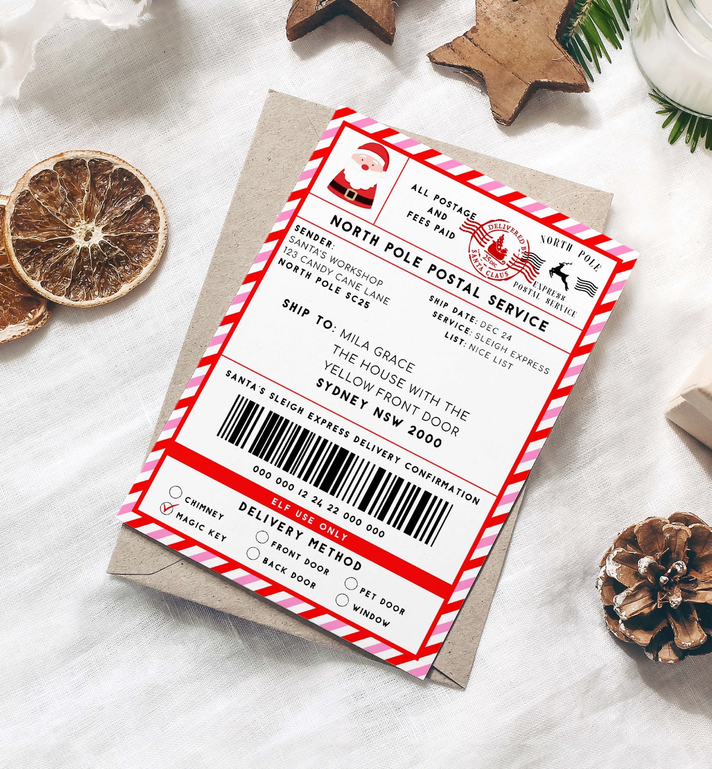 Printable Santa Mail North Pole Shipping Label Sticker, Christmas Special Delivery Shipping Label Template, Christmas Santa Gift Tag