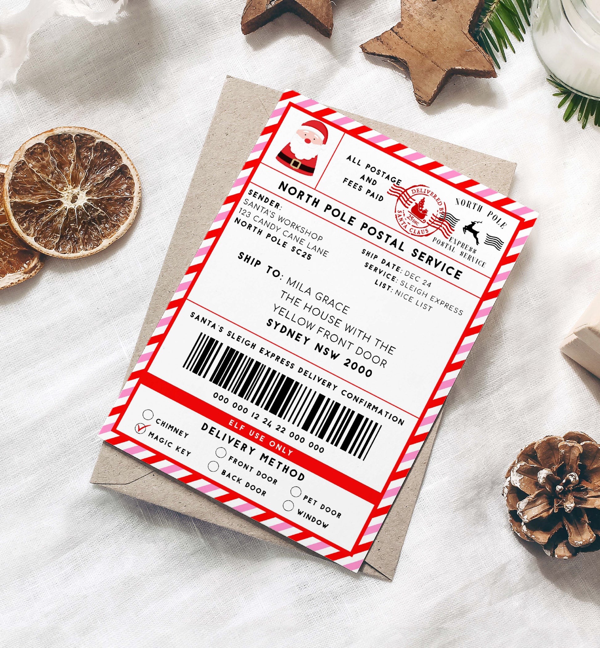 Printable Santa Mail North Pole Shipping Label Sticker, Christmas Special Delivery Shipping Label Template, Christmas Santa Gift Tag