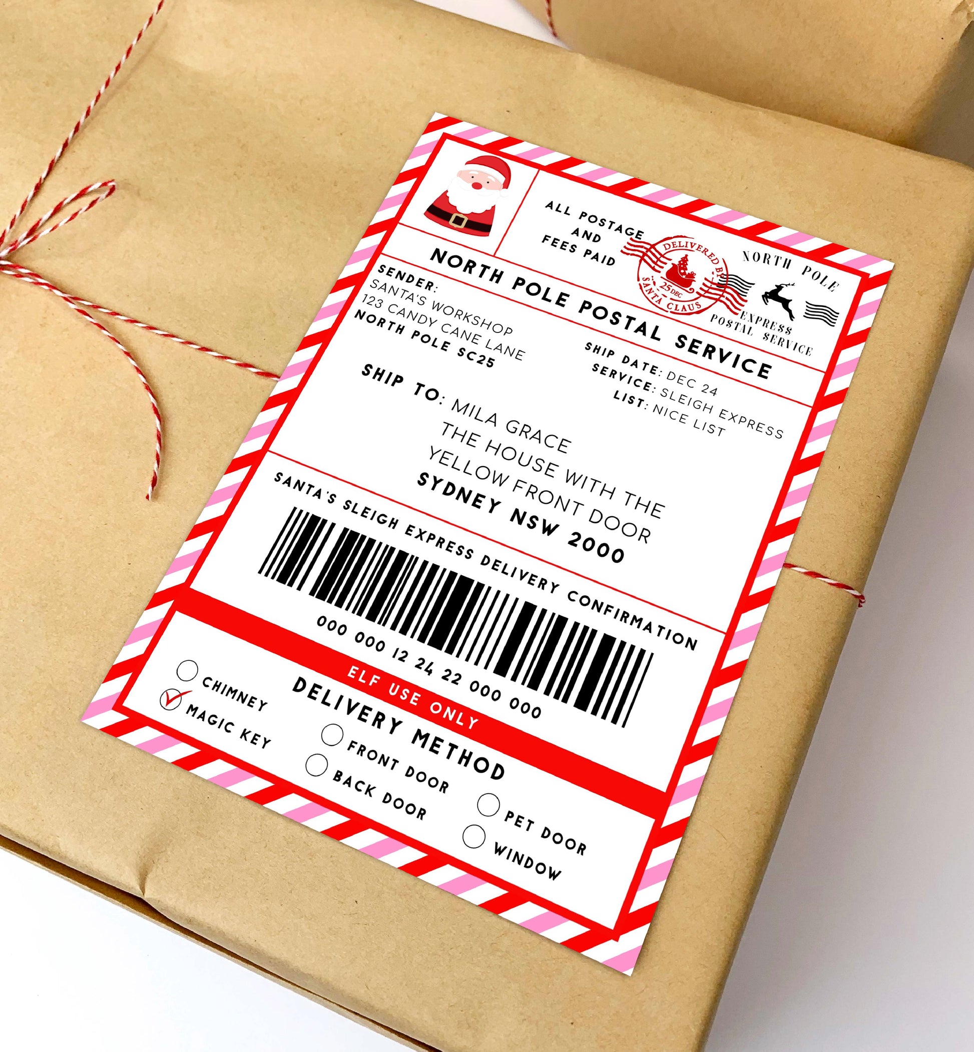 Printable Santa Mail North Pole Shipping Label Sticker, Christmas Special Delivery Shipping Label Template, Christmas Santa Gift Tag