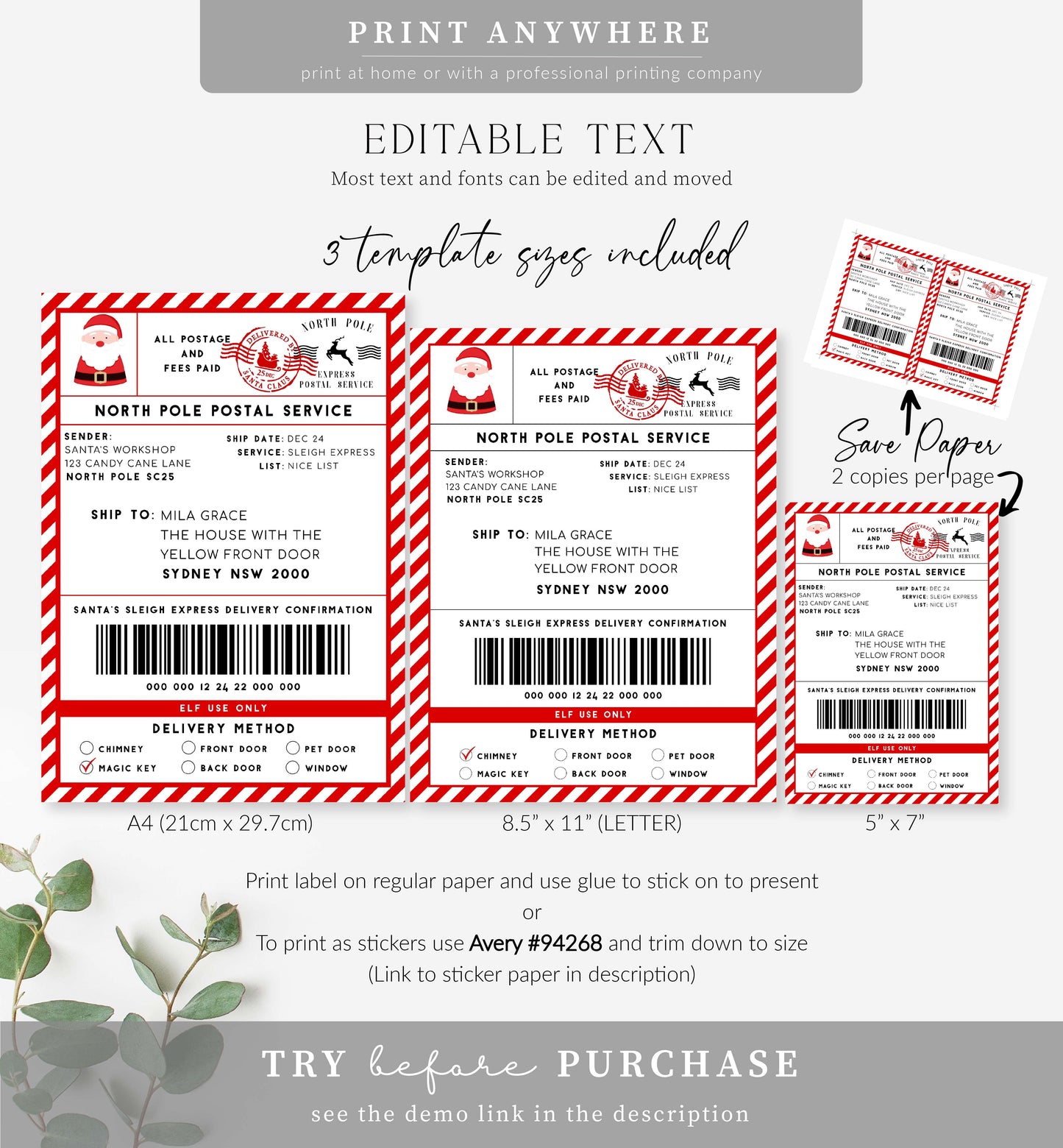 Santa's Workshop Red | Printable Christmas Shipping Label Template