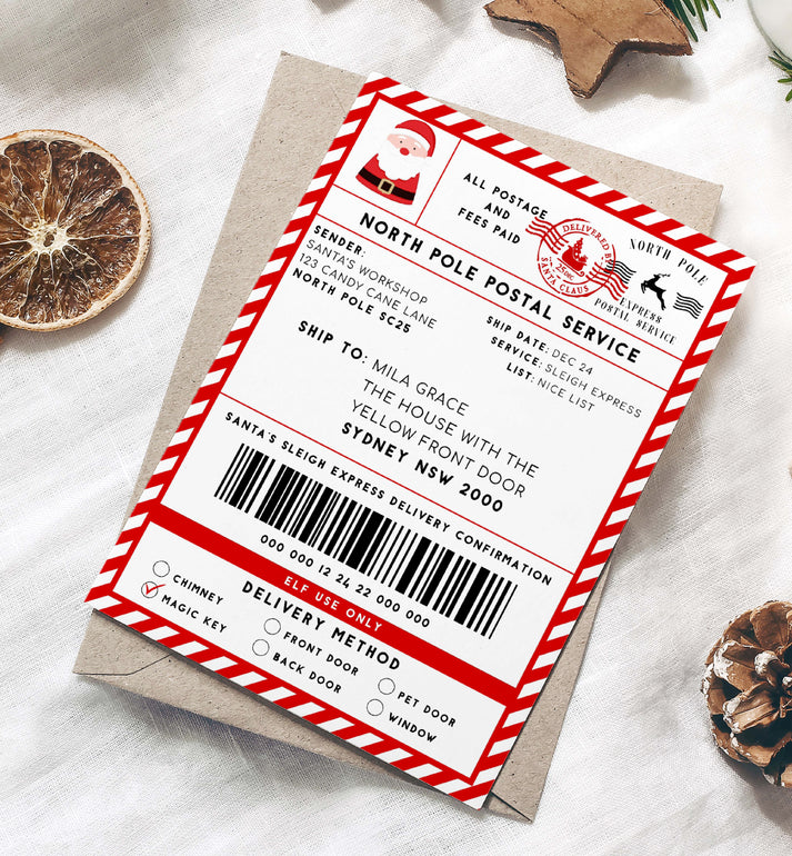 Santa's Workshop Red | Printable Christmas Shipping Label Template ...