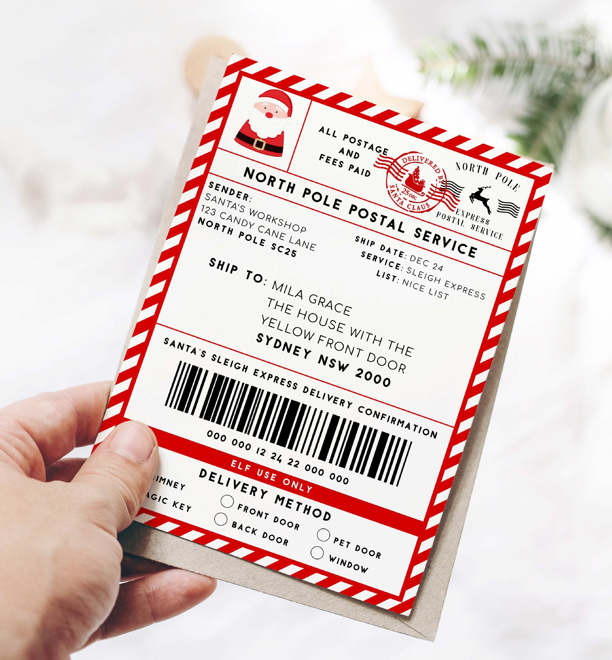 Printable Santa Mail North Pole Shipping Label Sticker, Christmas Special Delivery Shipping Label Template, Christmas Santa Gift Tag