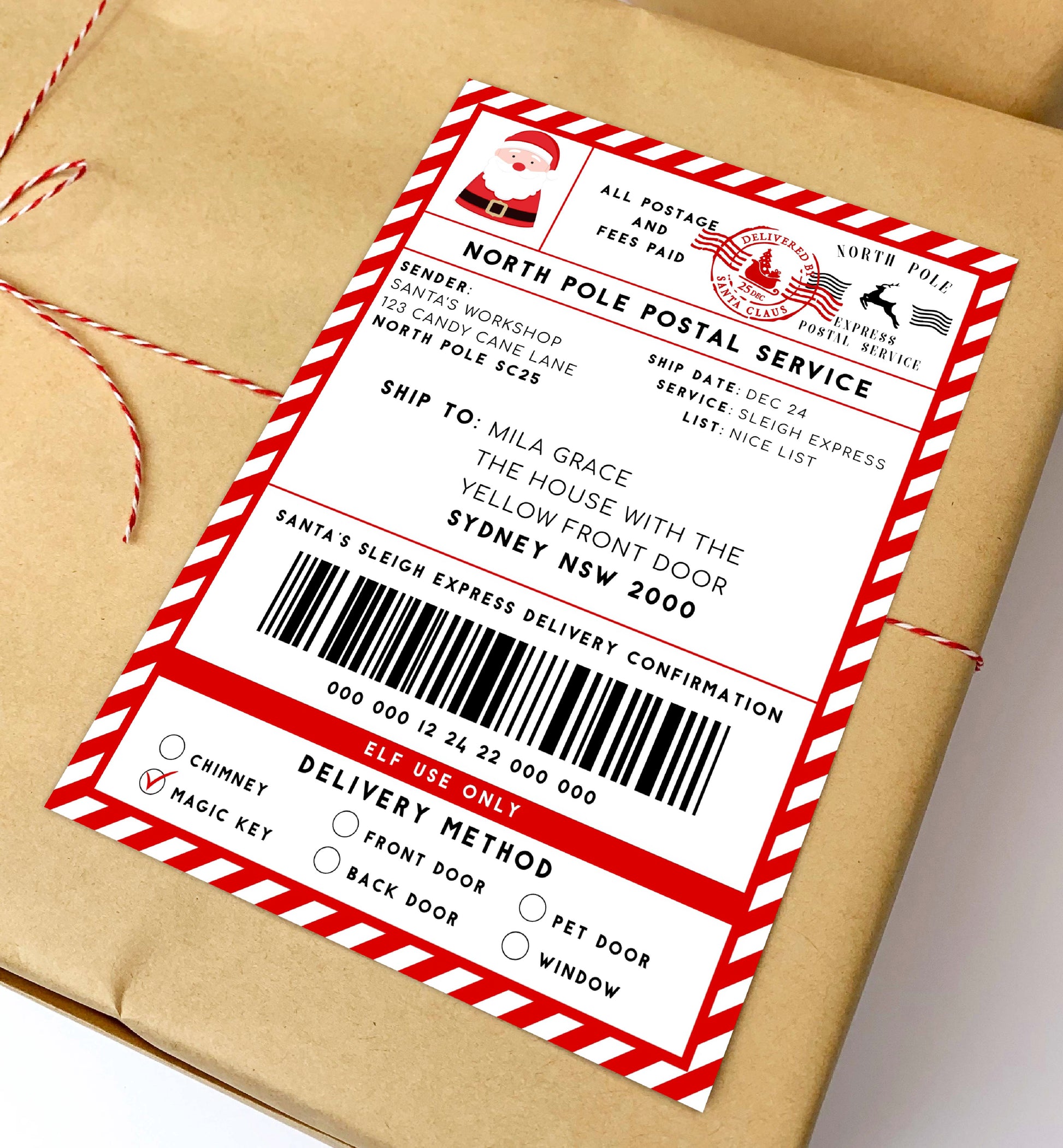 Printable Santa Mail North Pole Shipping Label Sticker, Christmas Special Delivery Shipping Label Template, Christmas Santa Gift Tag