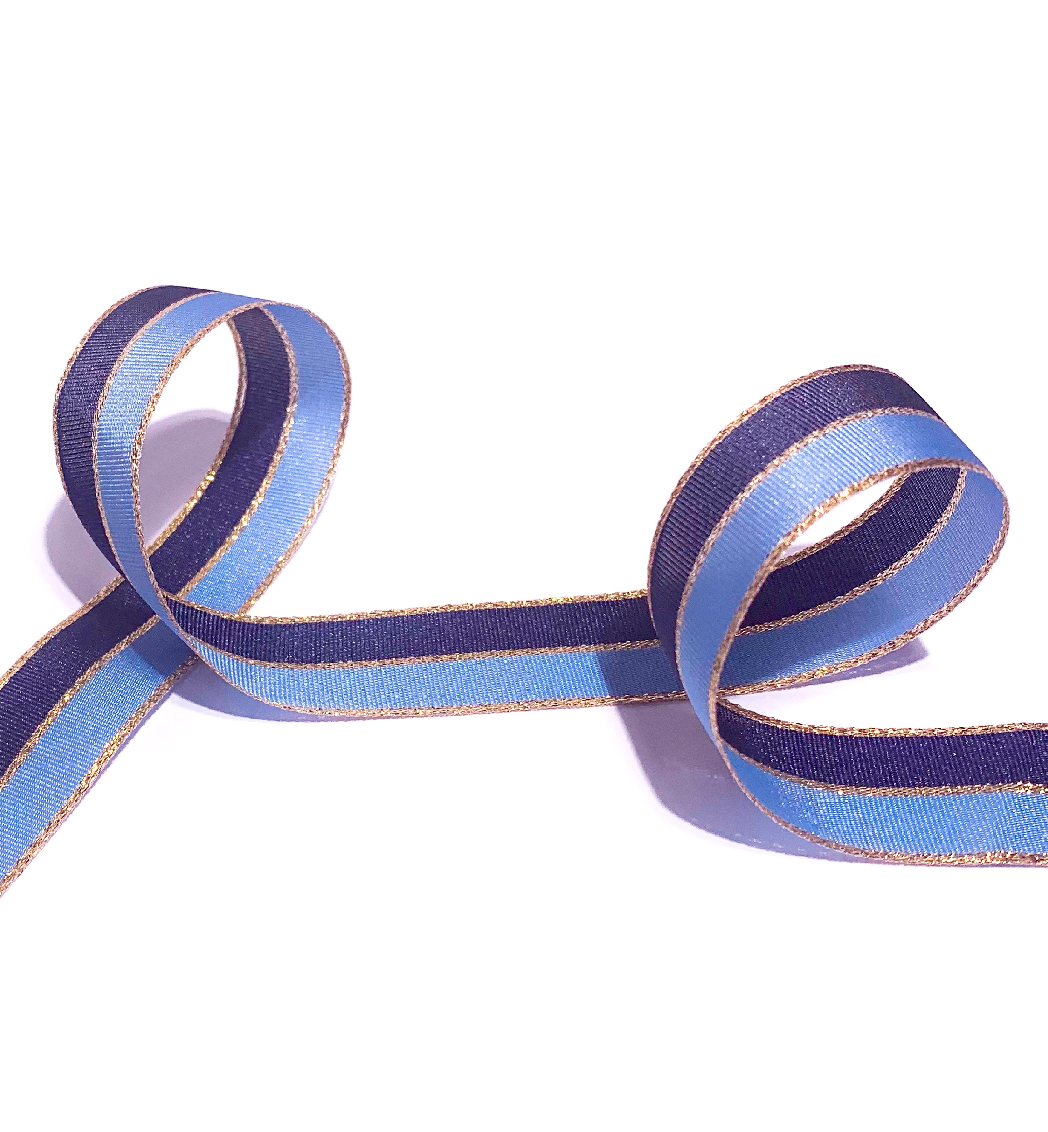 V Studio Ribbon 25mm wide Navy Blue Gold Striped Ribbon – Black Bow Studio