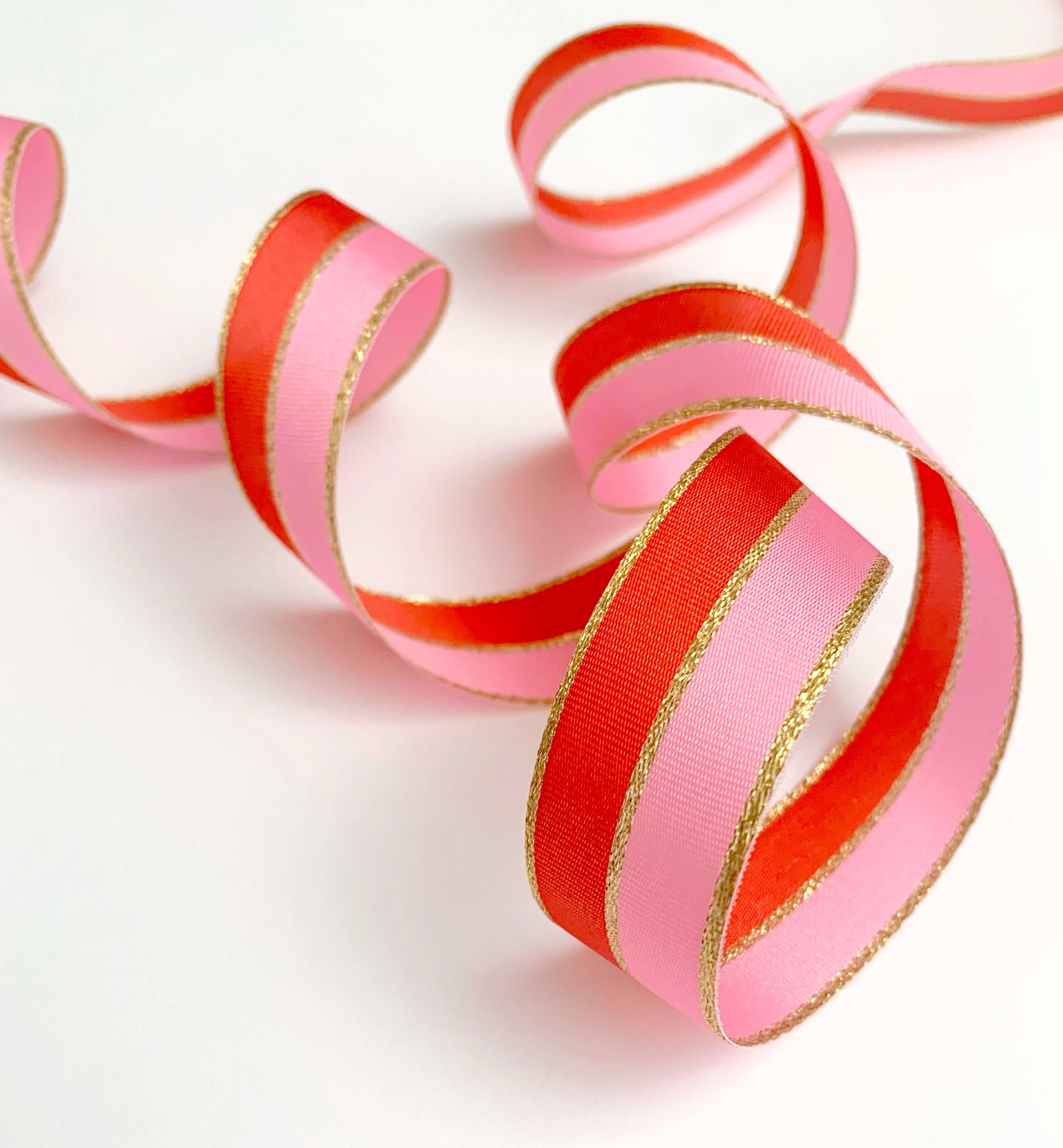 Pink Poppy Red Gold Striped Ribbon, 25mm Wide Striped Ribbon, Christmas Decorations Craft and Wrap, Bows Presents Wrapping Ribbon