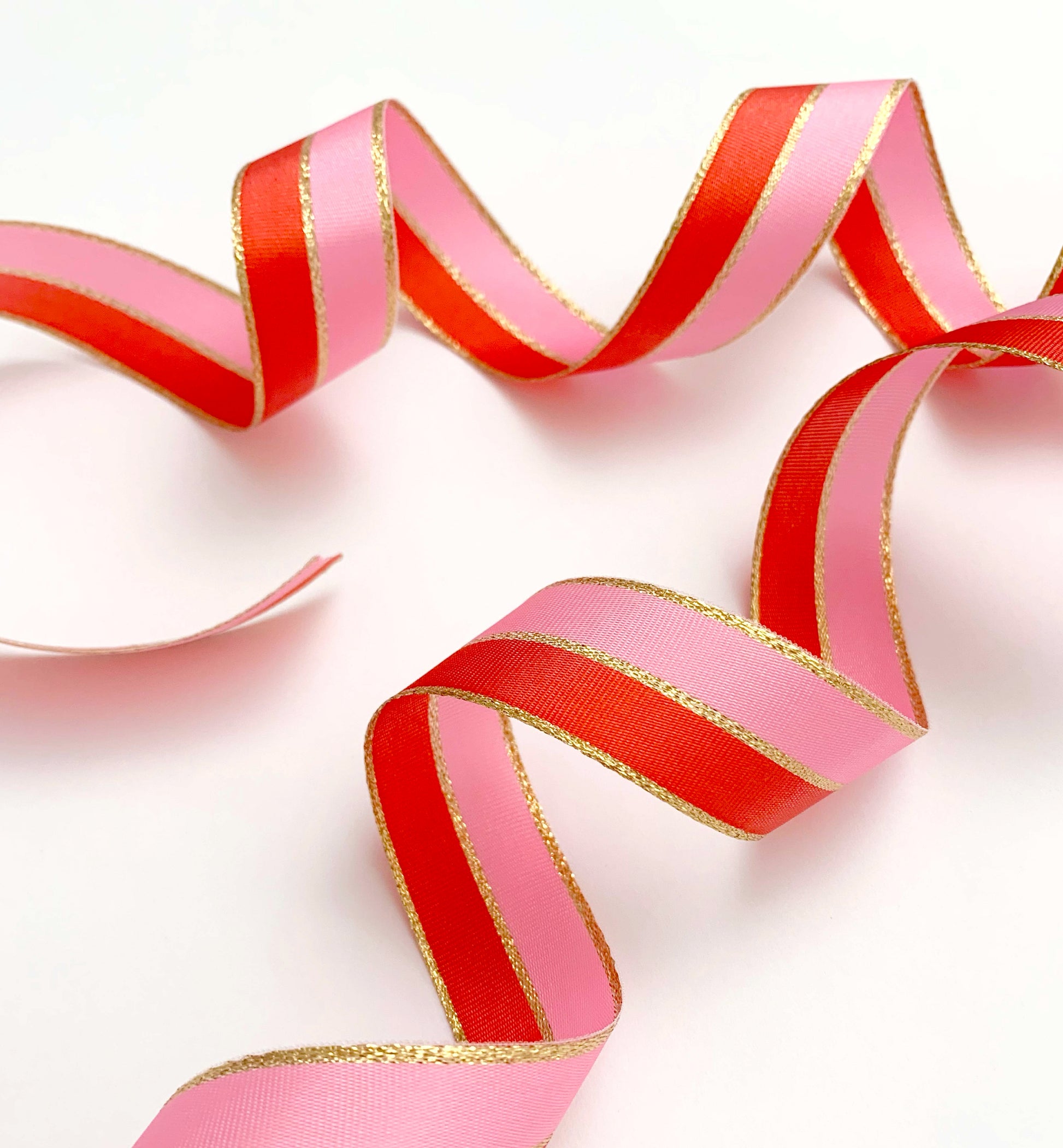 Pink Poppy Red Gold Striped Ribbon, 25mm Wide Striped Ribbon, Christmas Decorations Craft and Wrap, Bows Presents Wrapping Ribbon