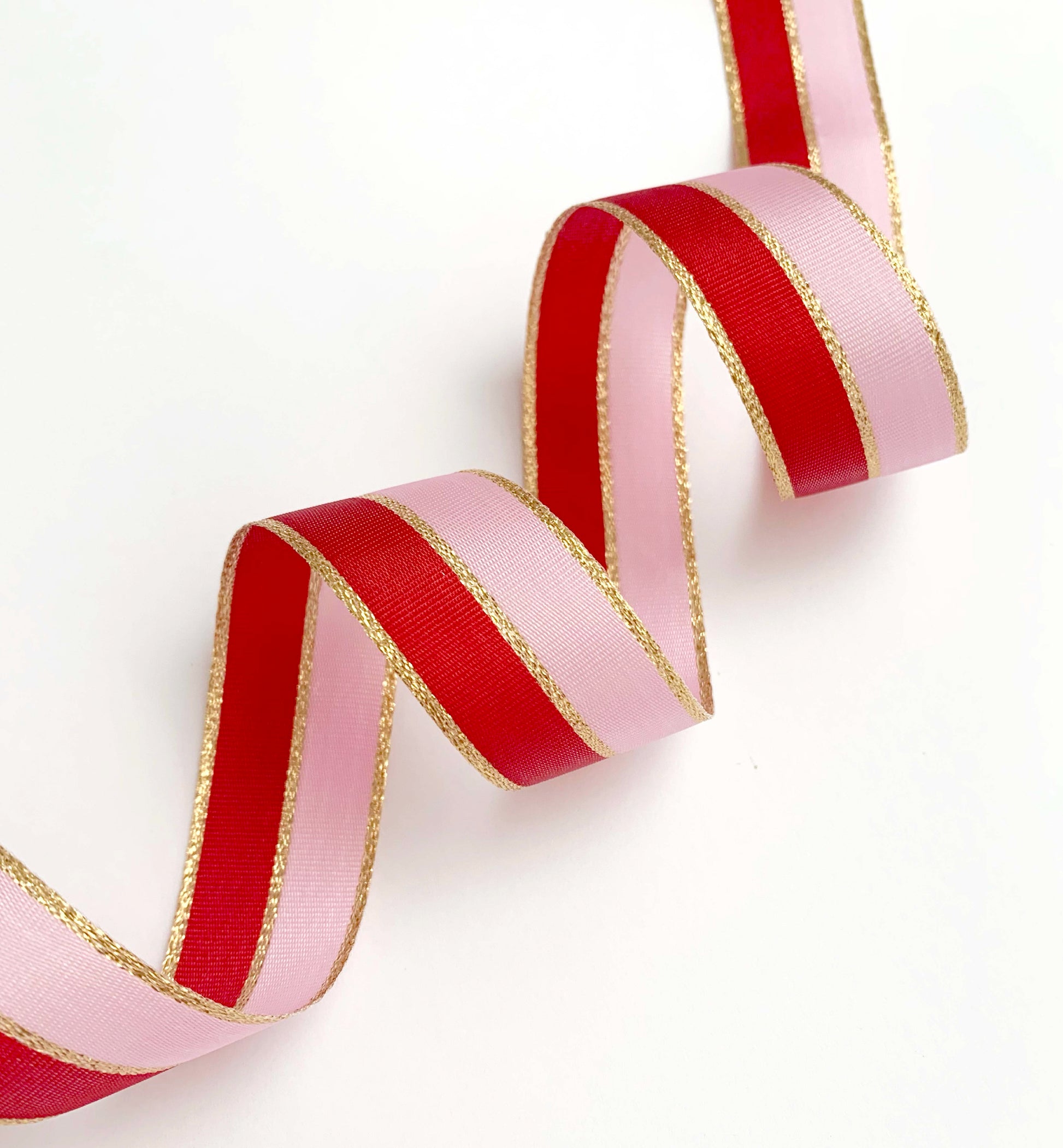 Red Pink Gold Striped Ribbon, 25mm Wide Striped Ribbon, Christmas Decorations Craft and Wrap, Bows Presents Wrapping Ribbon