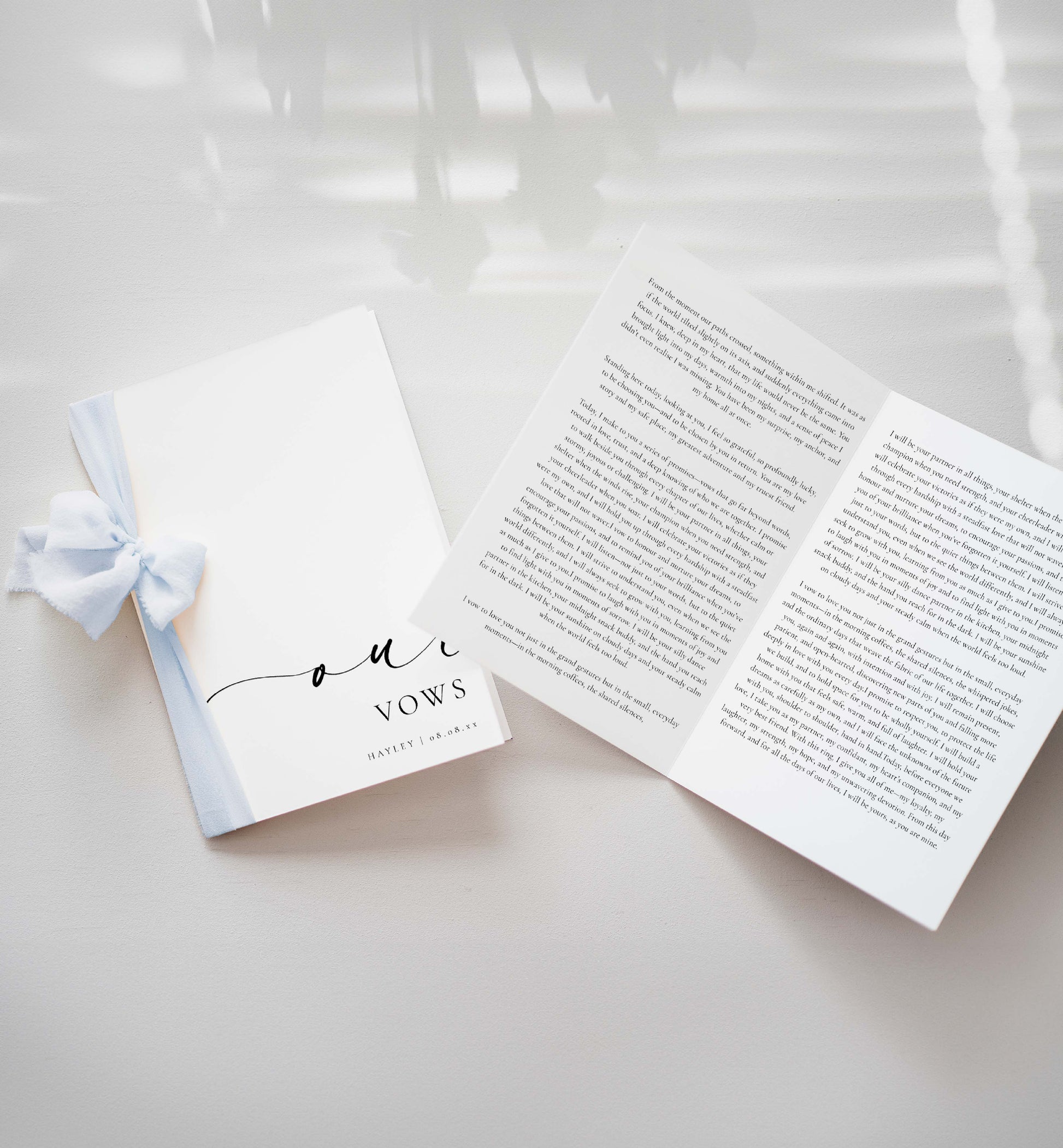 Vow booklets with a ribbon on a light surface. Printable Our Vows Book Template, Gender Neutral Wedding Vow Books Template, Minimalist Wedding Vows Card, Wedding Ceremony Card Ellesmere