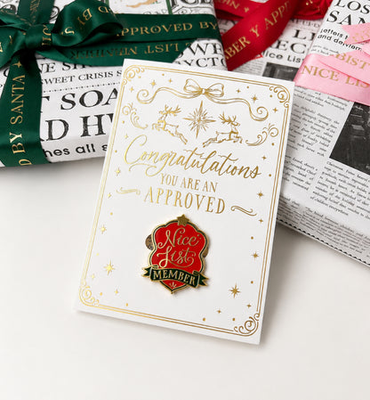 Red Nice List Member Christmas Badge Enamel Pin