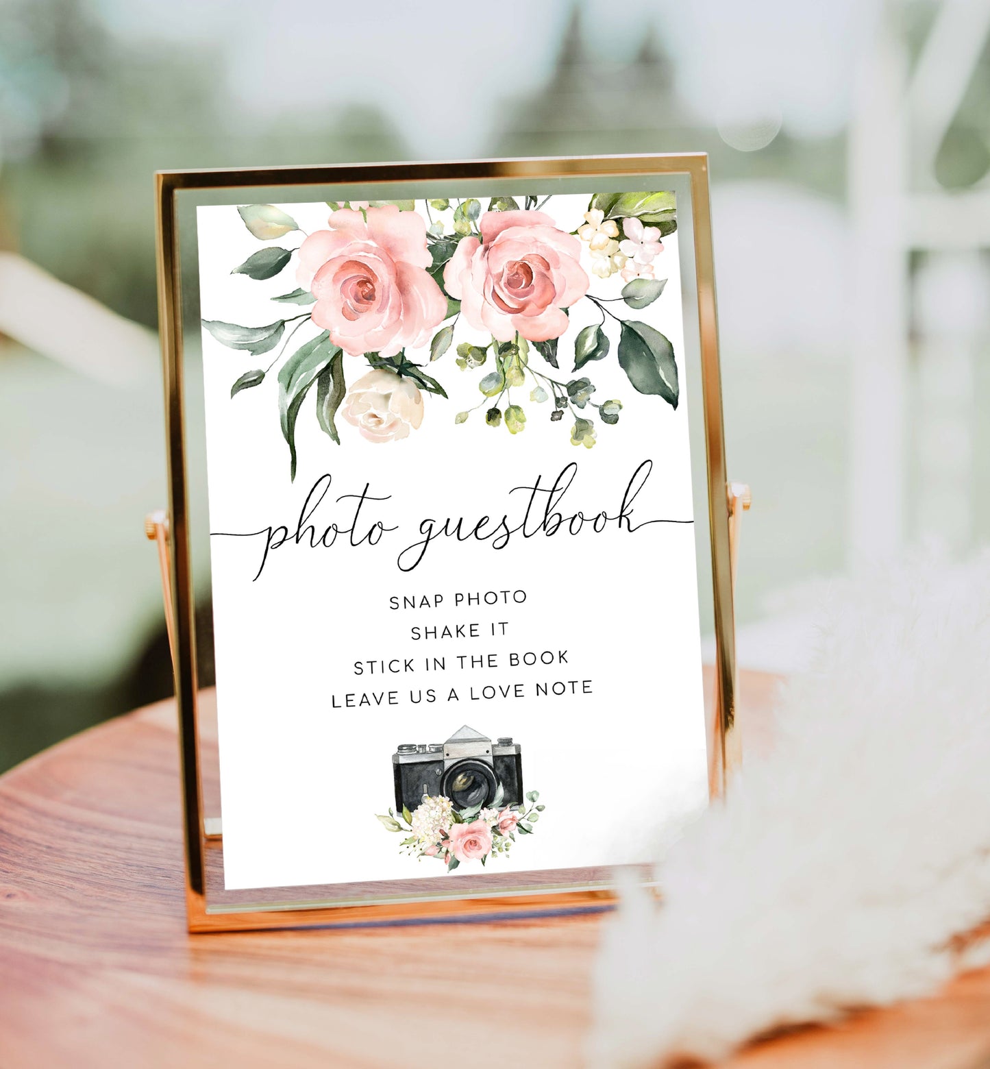 Darcy Floral Pink | Printable Photo Guestbook Sign Template