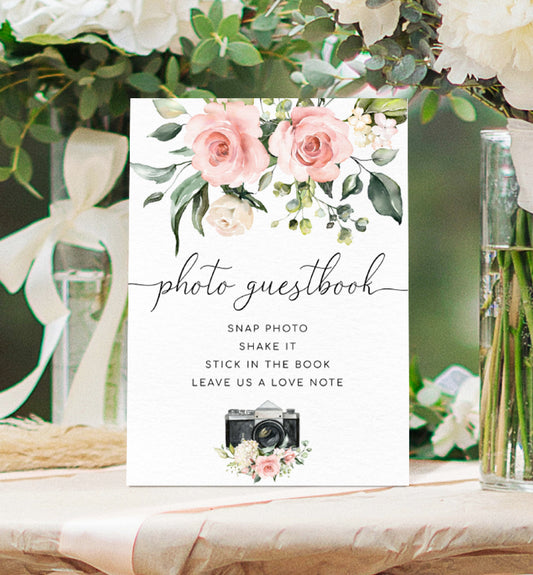 Darcy Floral Pink | Printable Photo Guestbook Sign Template