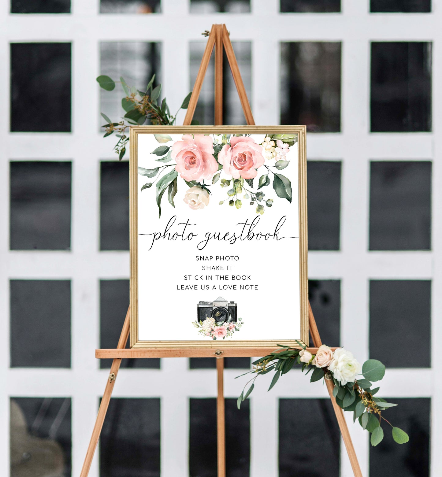 Darcy Floral Pink | Printable Photo Guestbook Sign Template