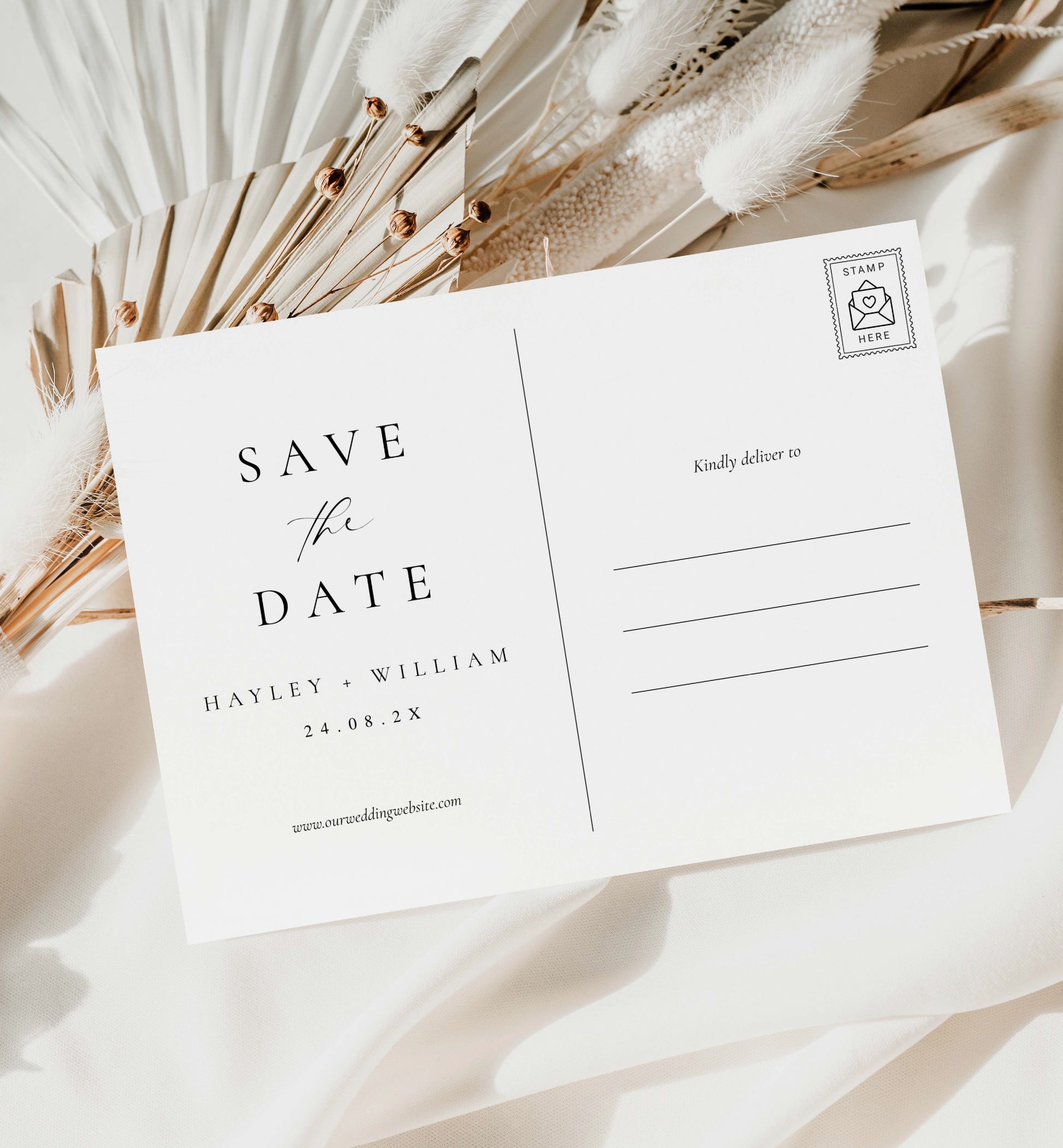 Photo Save The Date Postcard, Printable Modern Minimalist Wedding Save The Date Template, Minimalist Wedding Announcement, Ellesmere
