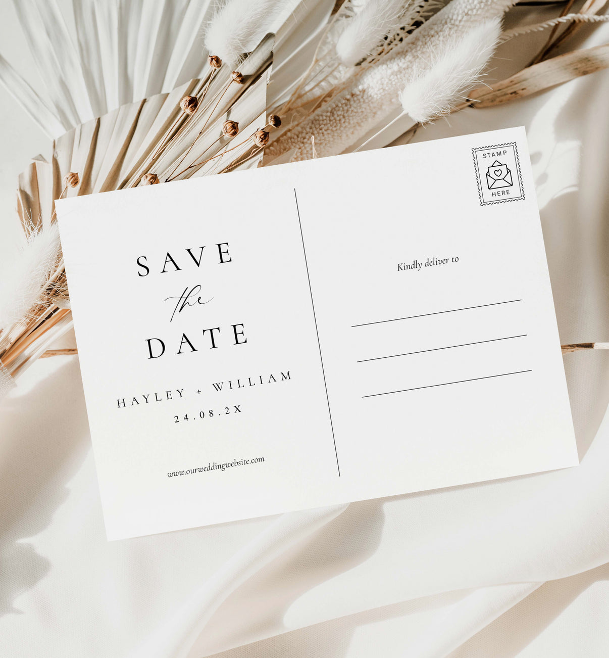 Ellesmere White | Printable Photo Save The Date Postcard Template ...