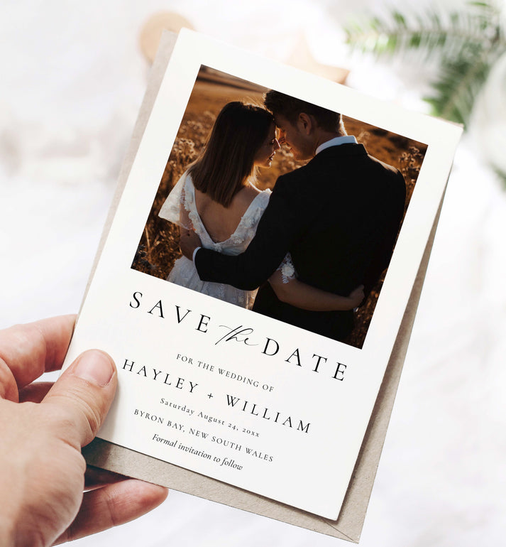 Ellesmere White | Printable Photo Save The Date Postcard Template ...
