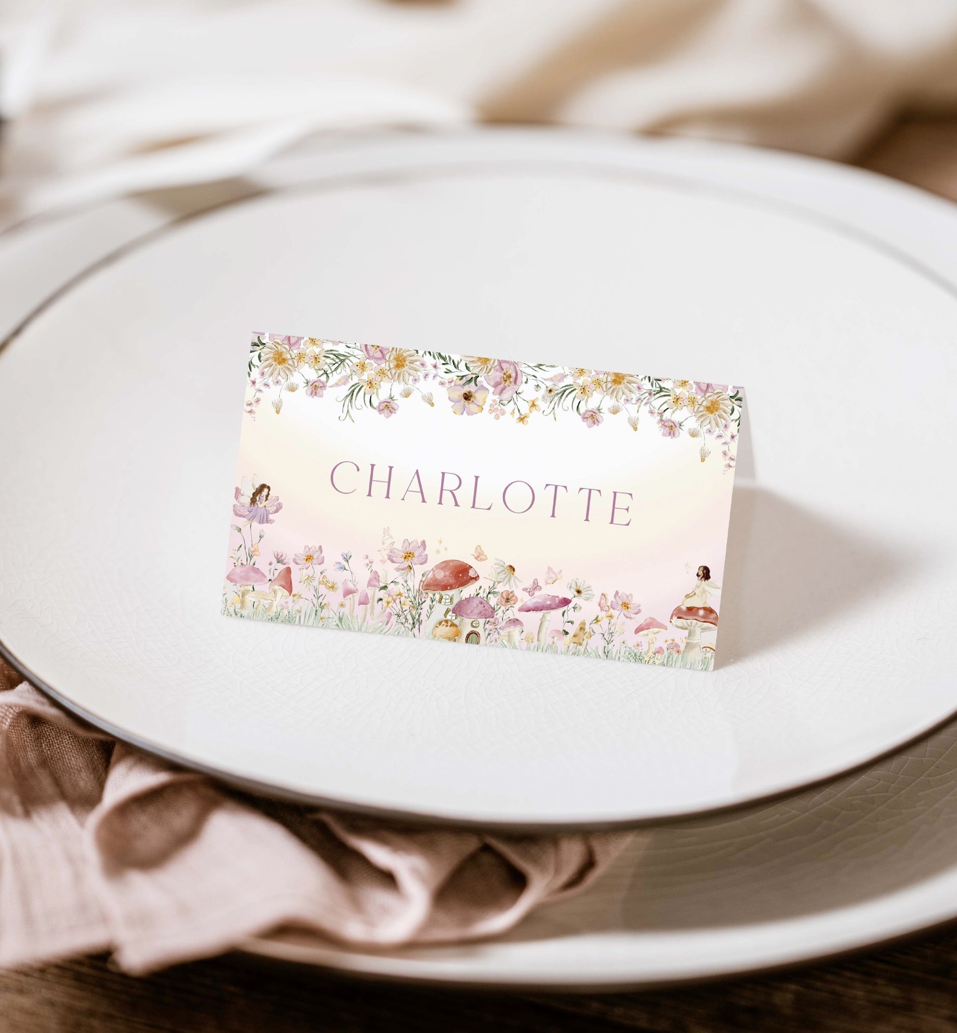 Fairy Party Printable Place Card, Fairy Princess Birthday Tent Food Labels, Fairy Garden Tea Party, Flat and Tent Place Card Template