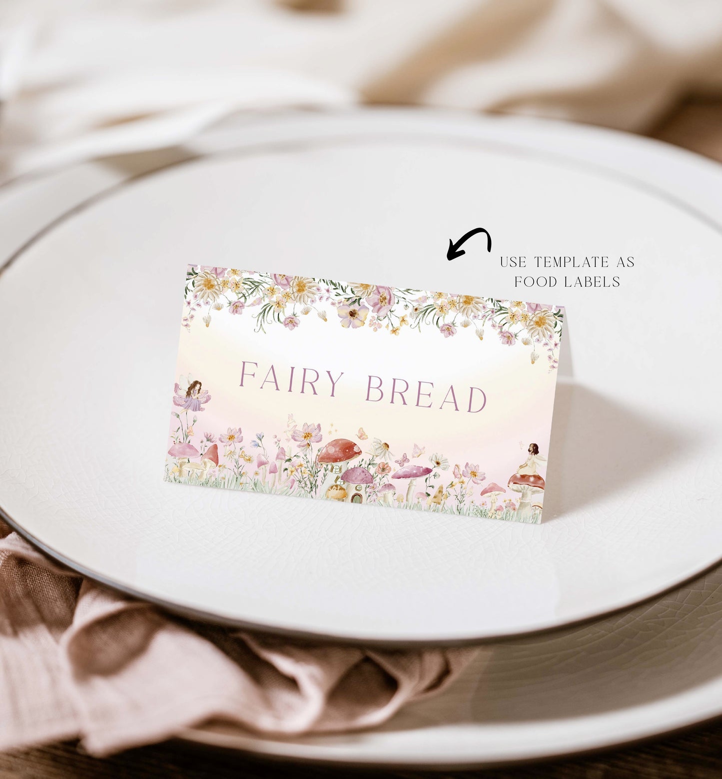 Fairy Party Printable Place Card, Fairy Princess Birthday Tent Food Labels, Fairy Garden Tea Party, Flat and Tent Place Card Template