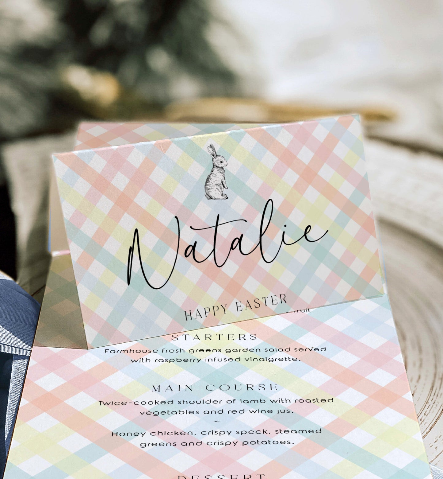 Printable Tent and Flat Style Pace Cards, Multi Gingham, Easter Brunch Place Cards, Printable Place Setting Cards, Easter Lunch Name Cards