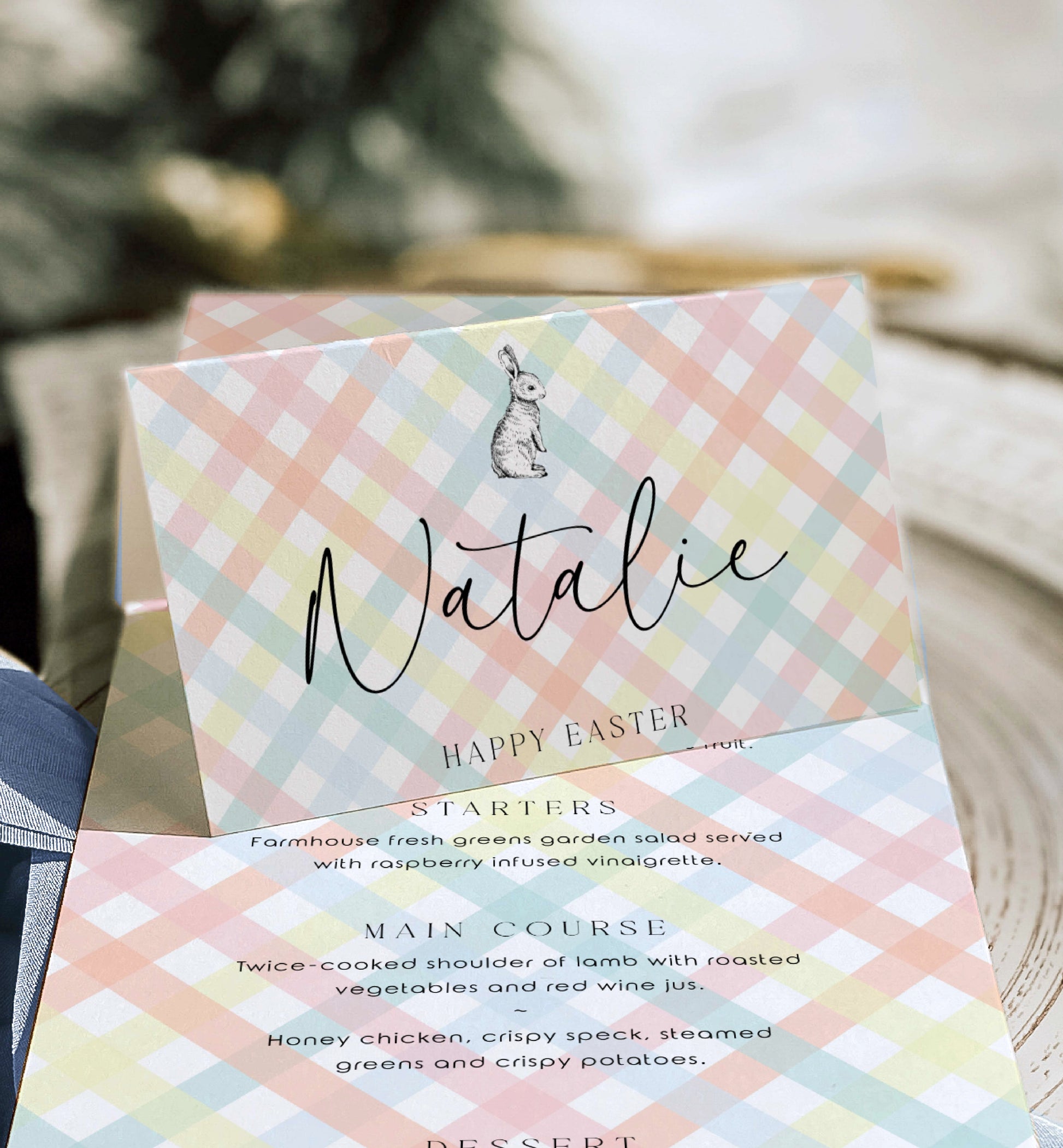 Printable Tent and Flat Style Pace Cards, Multi Gingham, Easter Brunch Place Cards, Printable Place Setting Cards, Easter Lunch Name Cards