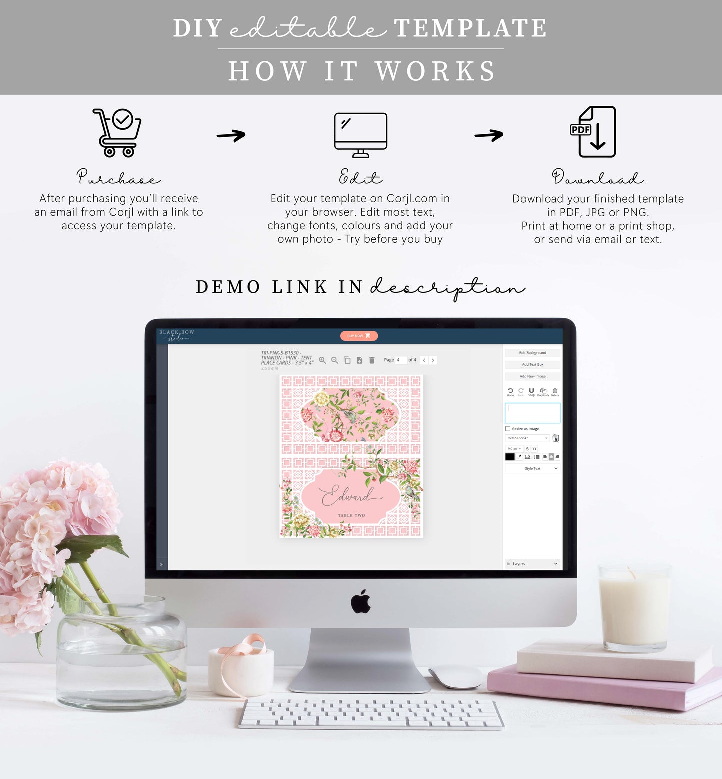 Trianon Pink | Printable Place Cards Template
