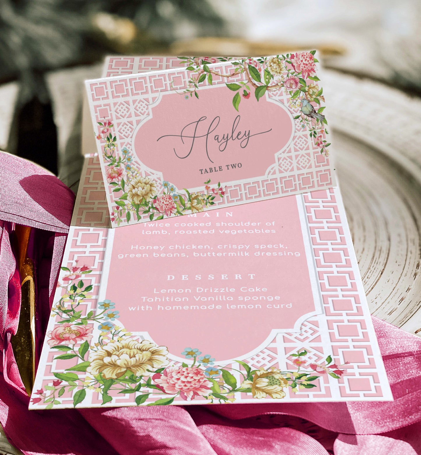Marie Antoinette Theme Party Printable Place Card Template, Floral Chinoiserie Lattice, French Garden Theme, Bridal Shower Escort Cards Template, Spring Floral, Trianon