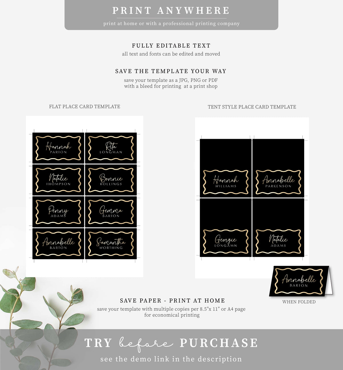 Place Introduction Card Printable Place Card Template Formal Place Card Template: Six Per