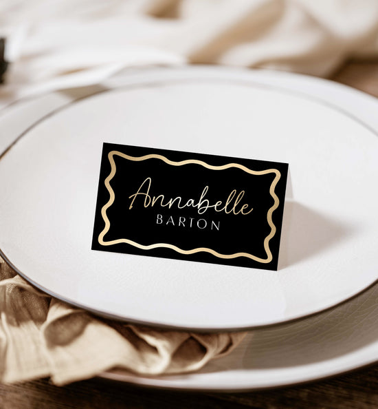 Wave Black Gold | Printable Place Cards Template – Black Bow Studio