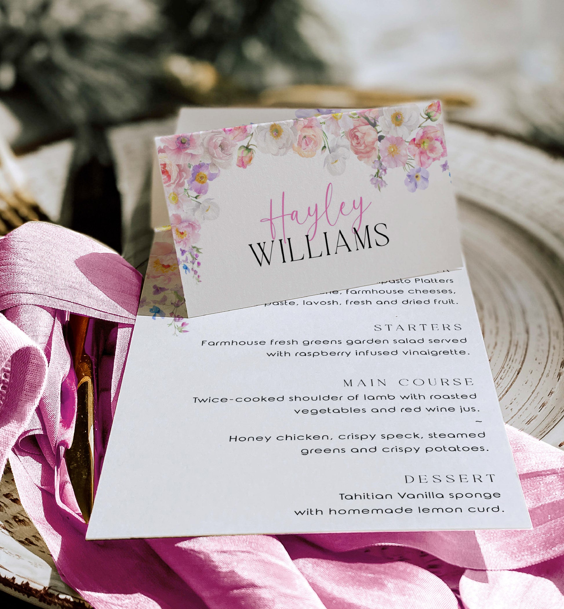 Wildflower Printable Place Card Template, Bridal Shower Place Cards, Baby Shower Place Cards, Editable Wedding Place Cards, Eloise