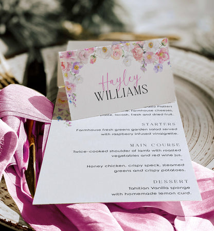 Wildflower Printable Place Card Template, Bridal Shower Place Cards, Baby Shower Place Cards, Editable Wedding Place Cards, Eloise