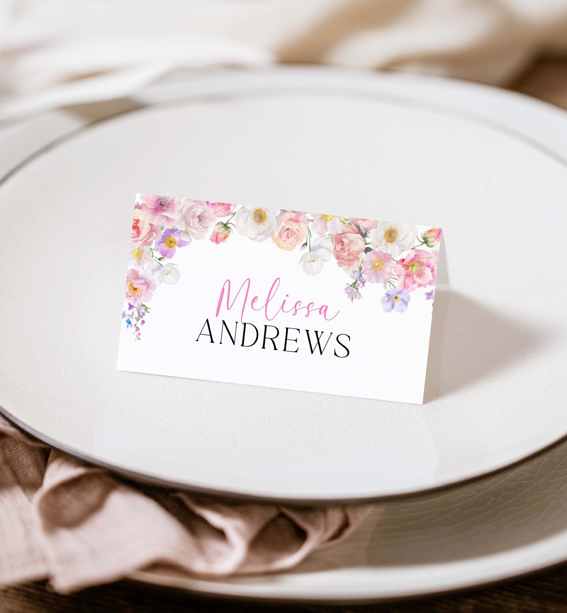 Wildflower Printable Place Card Template, Bridal Shower Place Cards, Baby Shower Place Cards, Editable Wedding Place Cards, Eloise