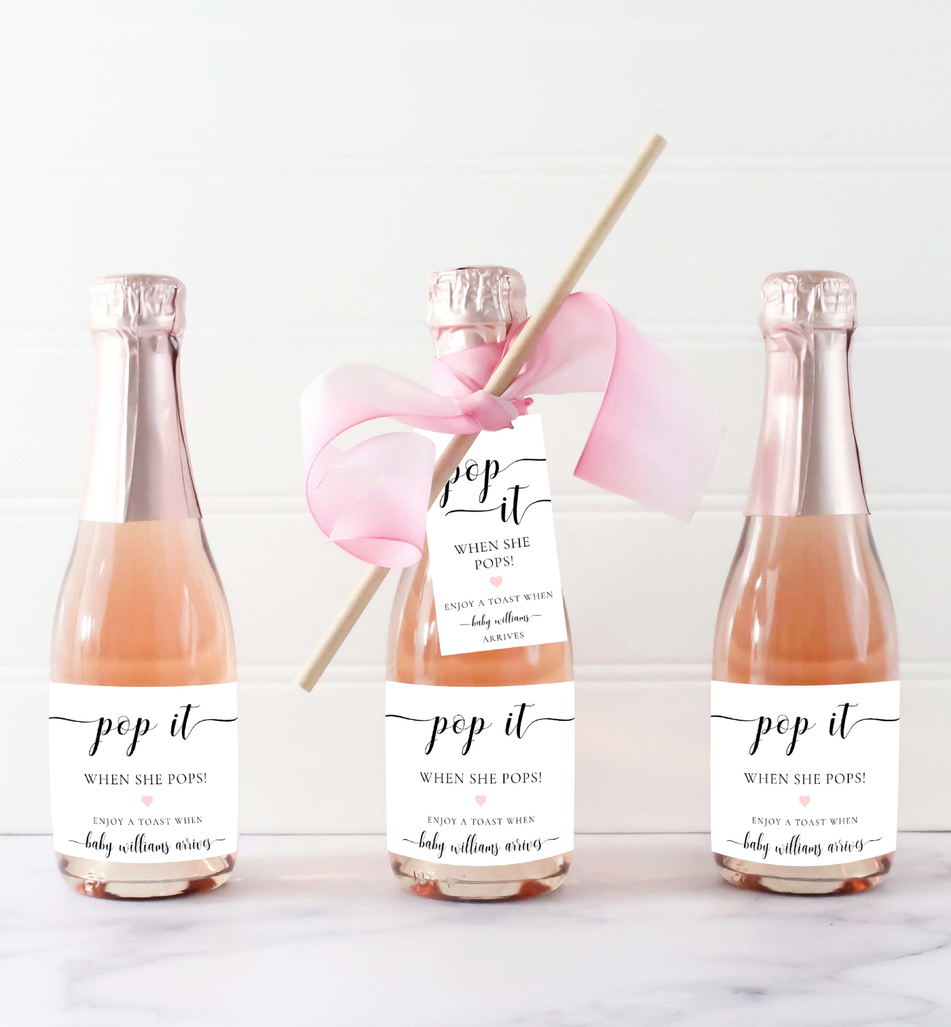 Pop It When She Pops Tag Template, Printable Baby Shower Mini Champagne Favor Tag, Baby Shower Pop It Favor Tag, Wine Bottle Label, Leyton