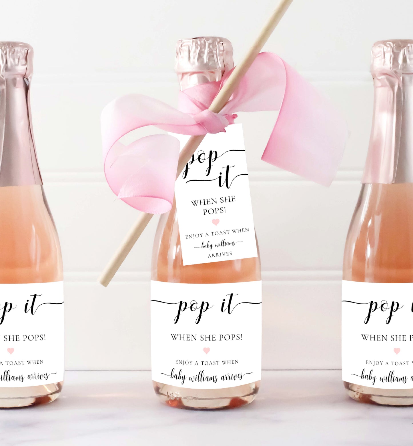 Pop It When She Pops Tag Template, Printable Baby Shower Mini Champagne Favor Tag, Baby Shower Pop It Favor Tag, Wine Bottle Label, Leyton