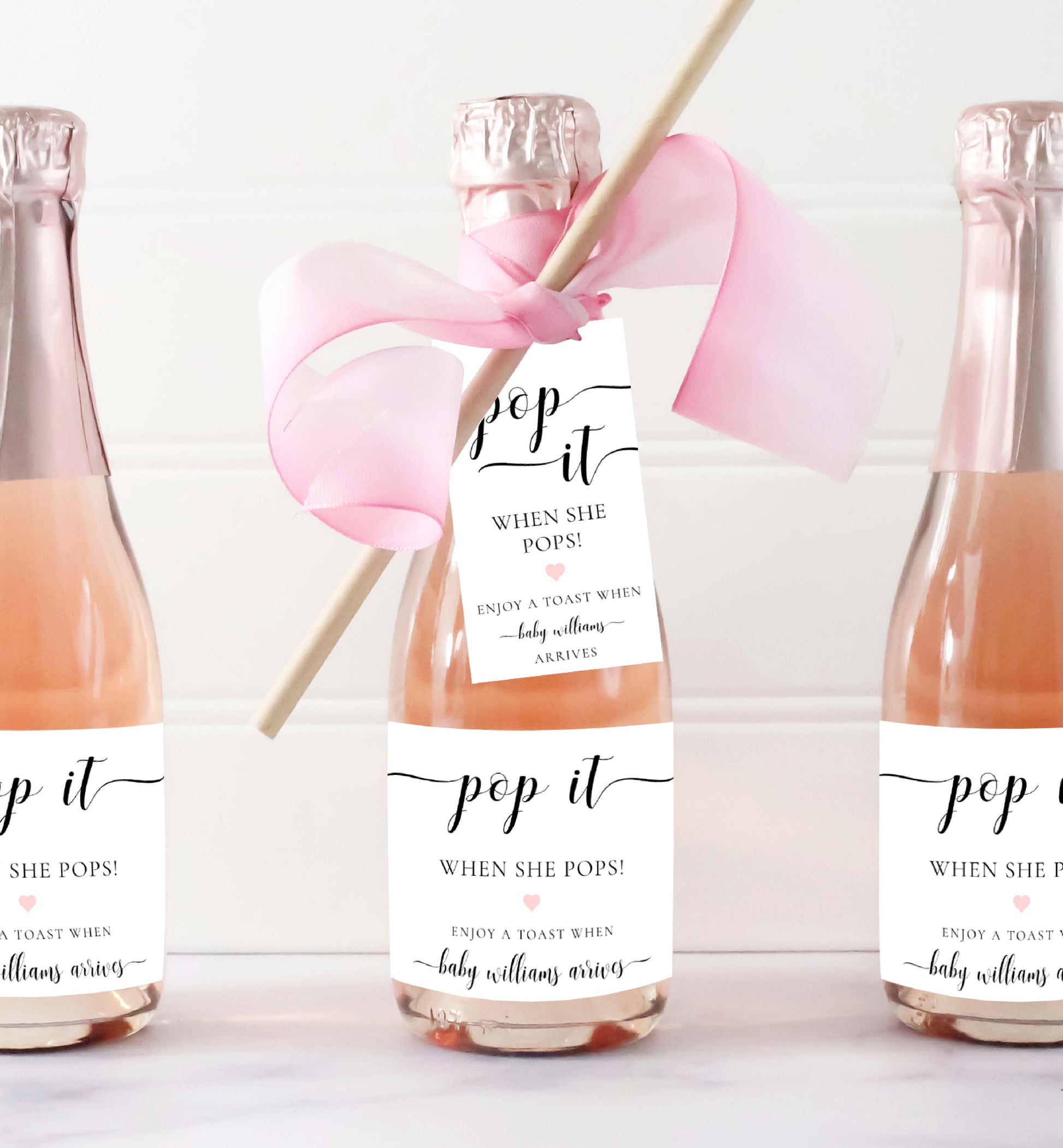 Pop It When She Pops Tag Template, Printable Baby Shower Mini Champagne Favor Tag, Baby Shower Pop It Favor Tag, Wine Bottle Label, Leyton