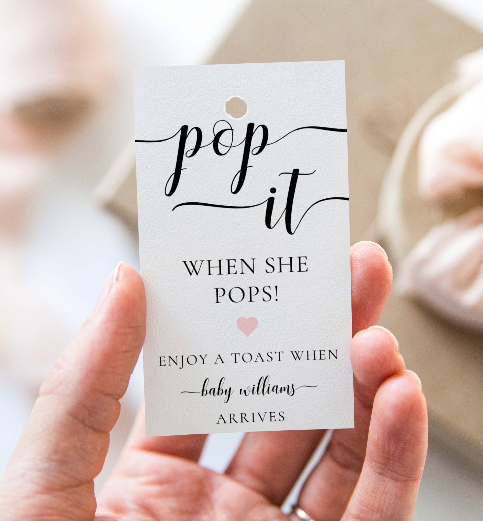 Pop It When She Pops Tag Template, Printable Baby Shower Mini Champagne Favor Tag, Baby Shower Pop It Favor Tag, Wine Bottle Label, Leyton