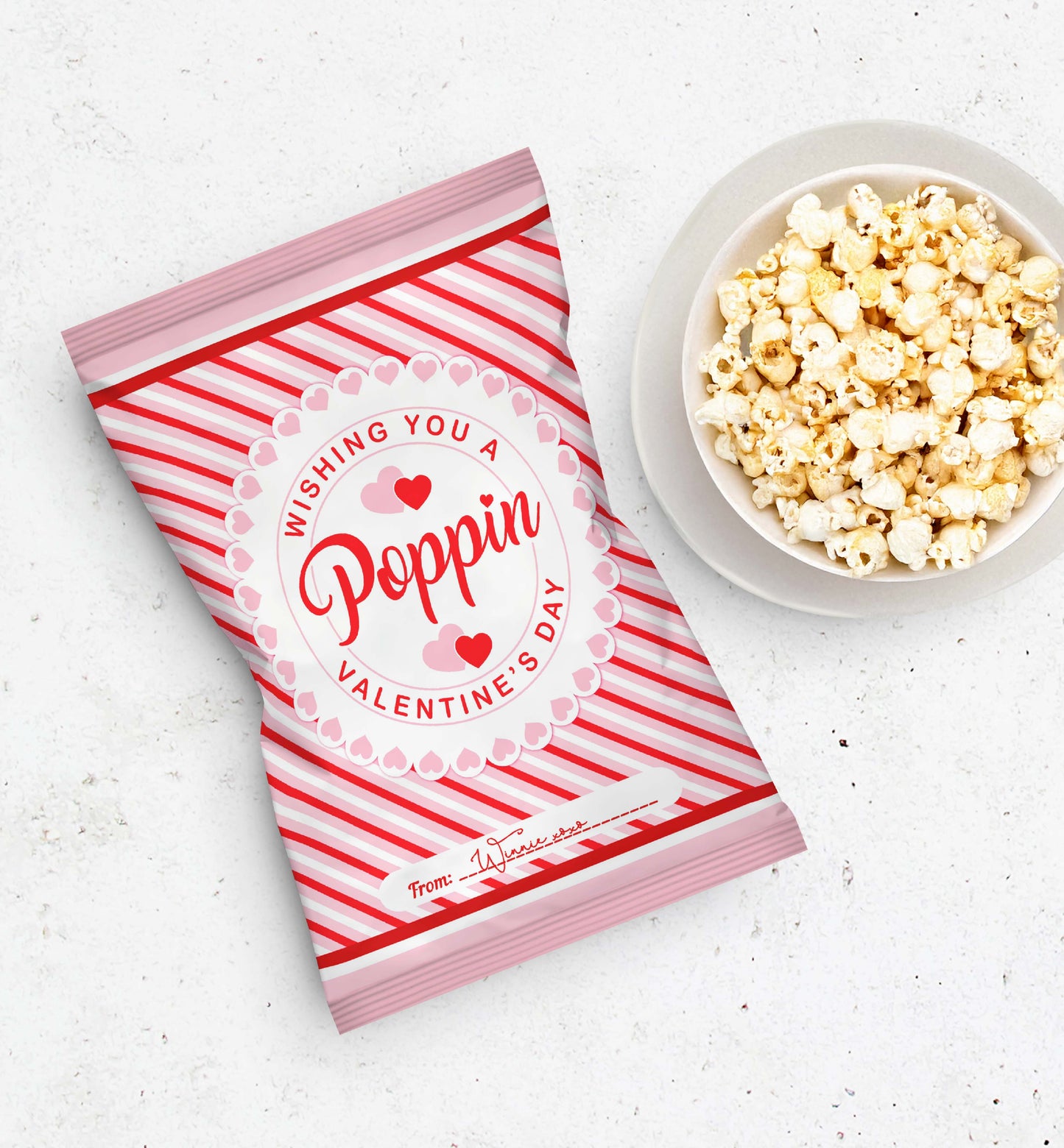 Valentine's Day Popcorn Packet Wrapper, Wishing You a Poppin Valentine's Day Printable Chip Bag Favors, Classroom Valentine's Treat