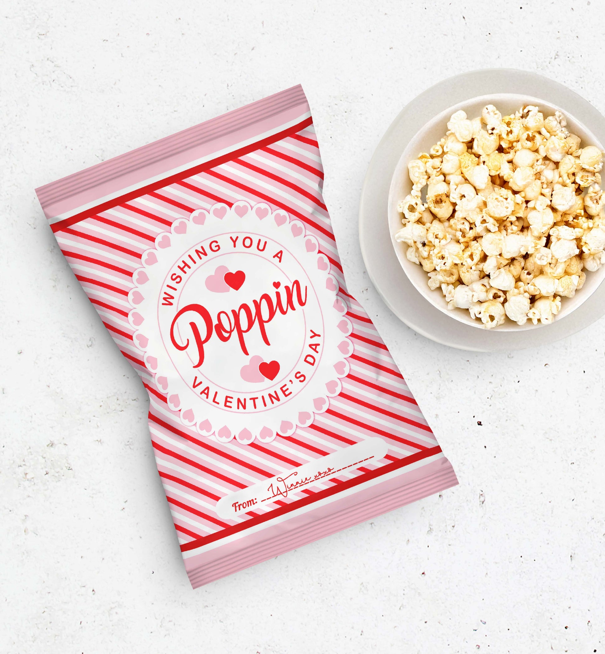 Valentine's Day Popcorn Packet Wrapper, Wishing You a Poppin Valentine's Day Printable Chip Bag Favors, Classroom Valentine's Treat