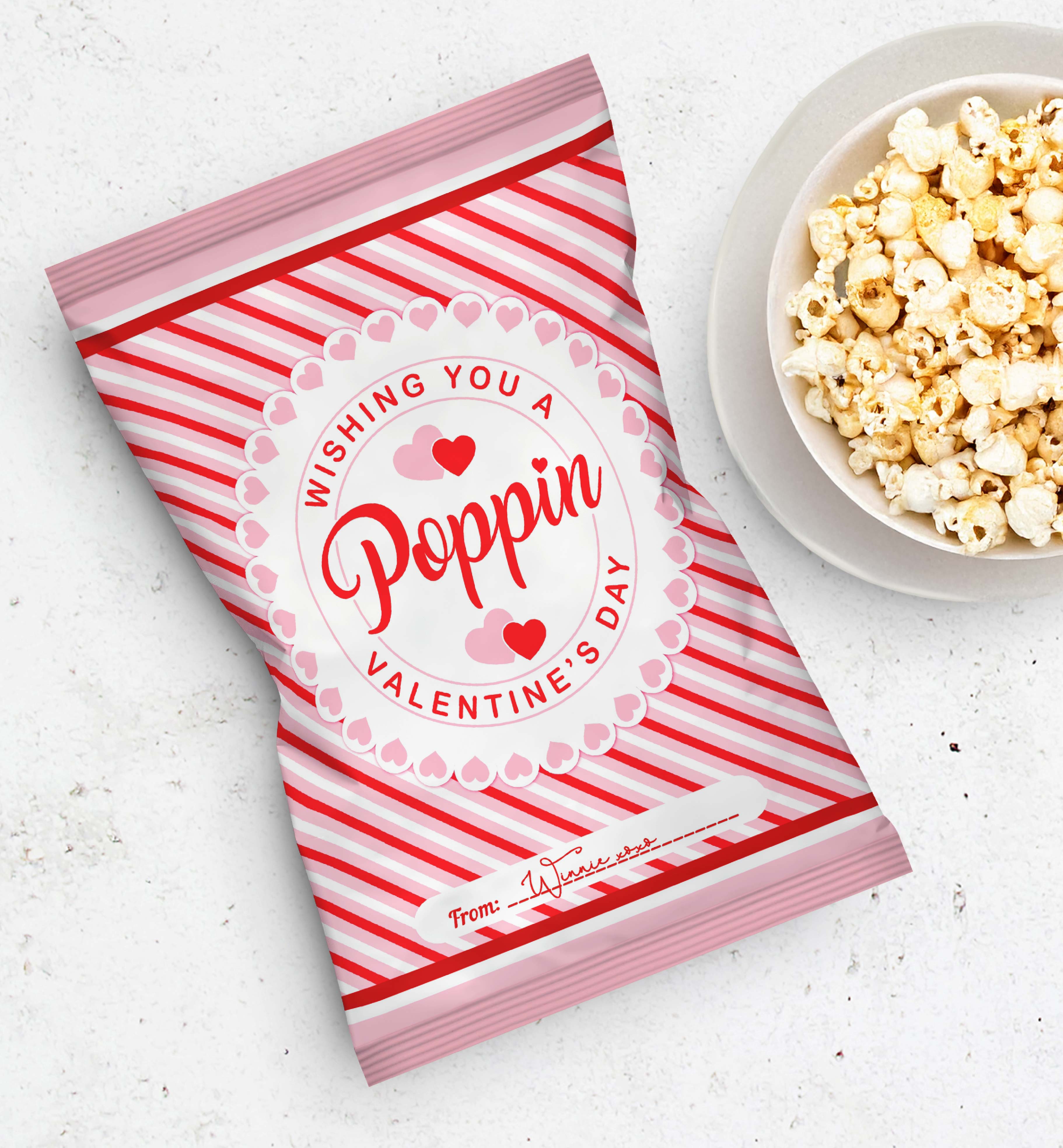 stripe red pink | printable poppin valentine's day popcorn bag