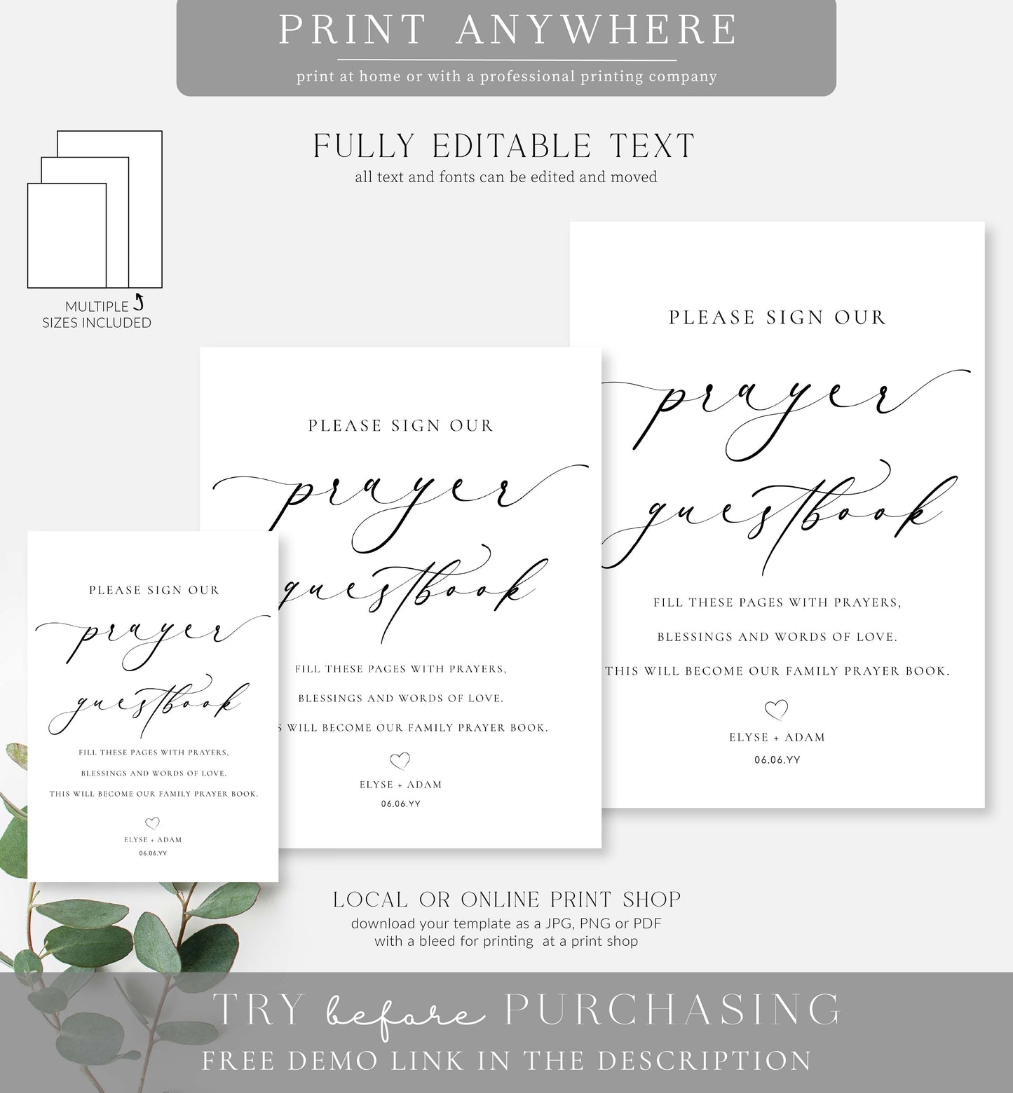 Ellesmere White | Printable Prayer Guestbook Sign Template