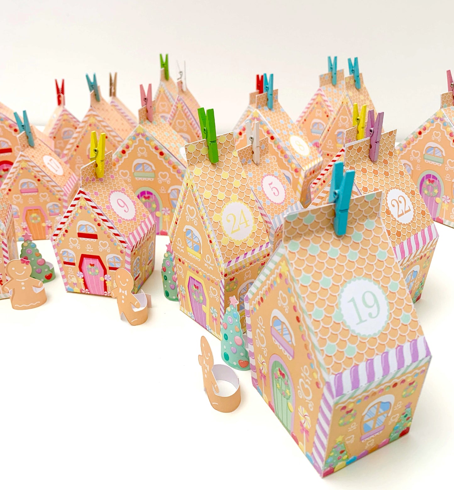 DIY Fill Your Own Gingerbread House Christmas Advent Calendar Template, Printable Christmas Advent Boxes, Christmas Craft Village Advent