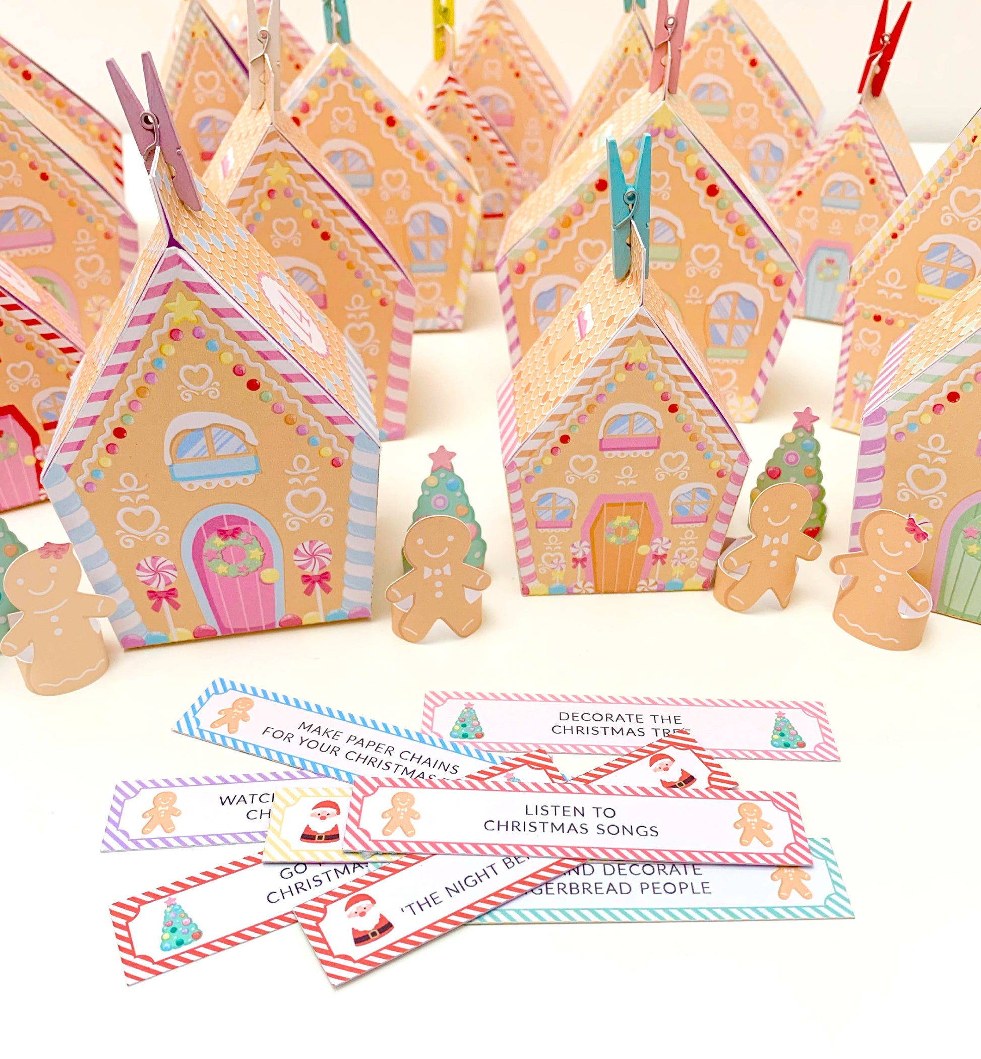 DIY Fill Your Own Gingerbread House Christmas Advent Calendar Template, Printable Christmas Advent Boxes, Christmas Craft Village Advent