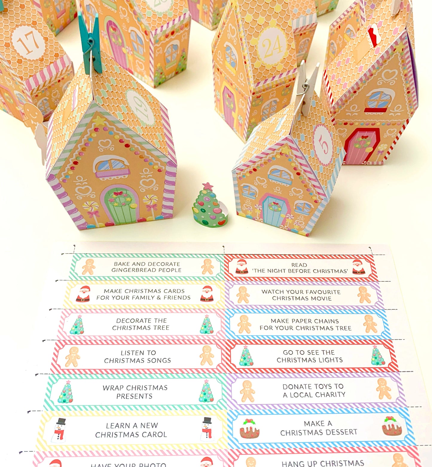 DIY Fill Your Own Gingerbread House Christmas Advent Calendar Template, Printable Christmas Advent Boxes, Christmas Craft Village Advent