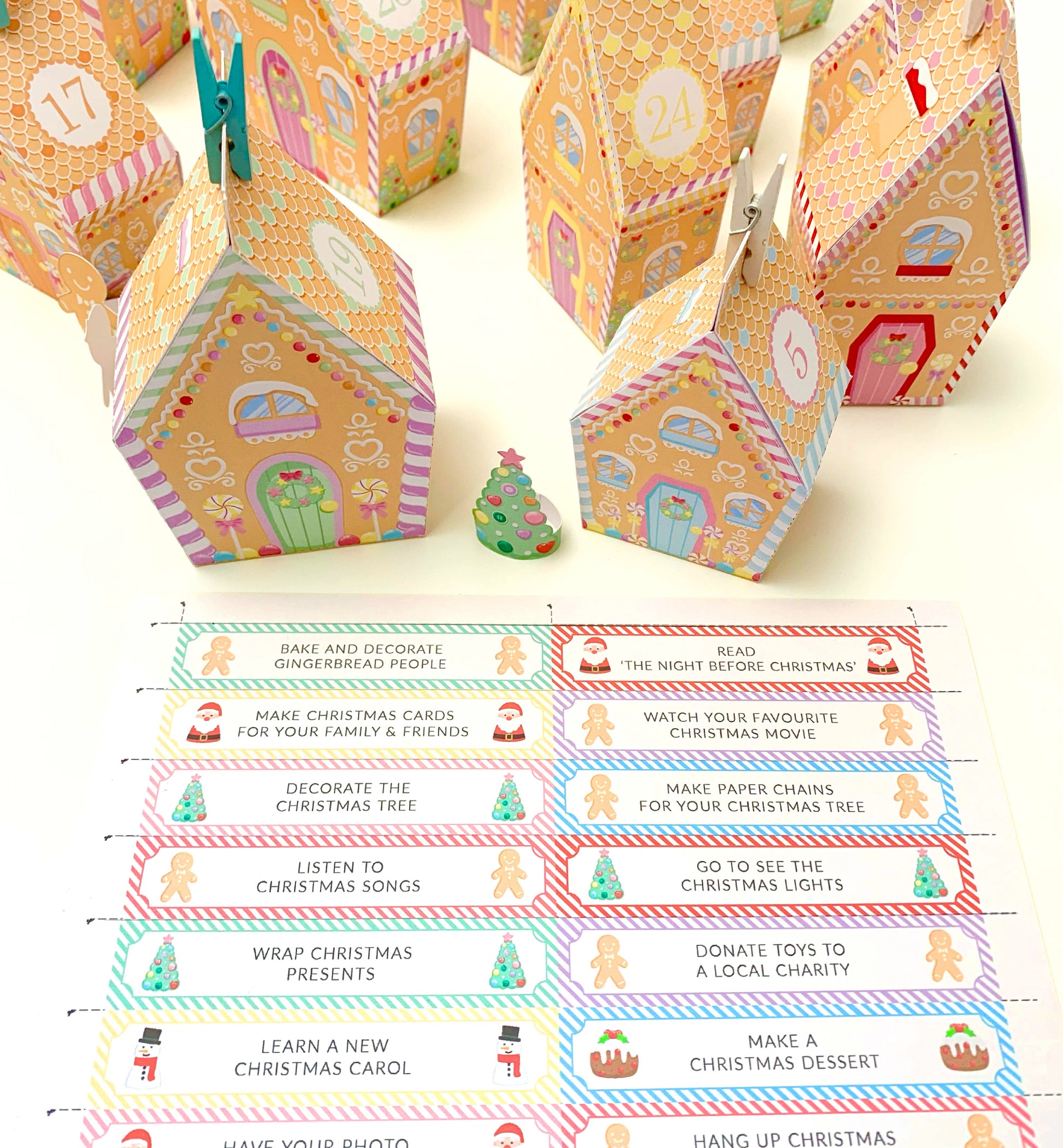 DIY Fill Your Own Gingerbread House Christmas Advent Calendar Template, Printable Christmas Advent Boxes, Christmas Craft Village Advent