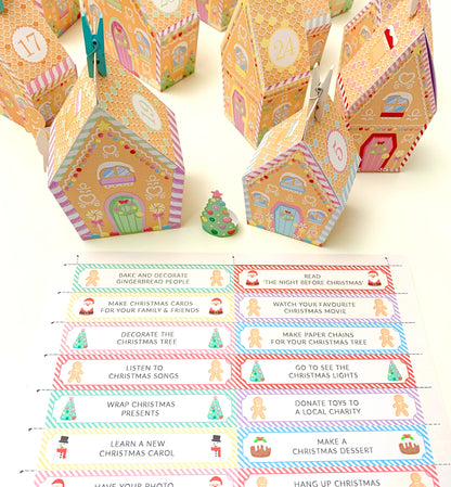 DIY Fill Your Own Gingerbread House Christmas Advent Calendar Template, Printable Christmas Advent Boxes, Christmas Craft Village Advent